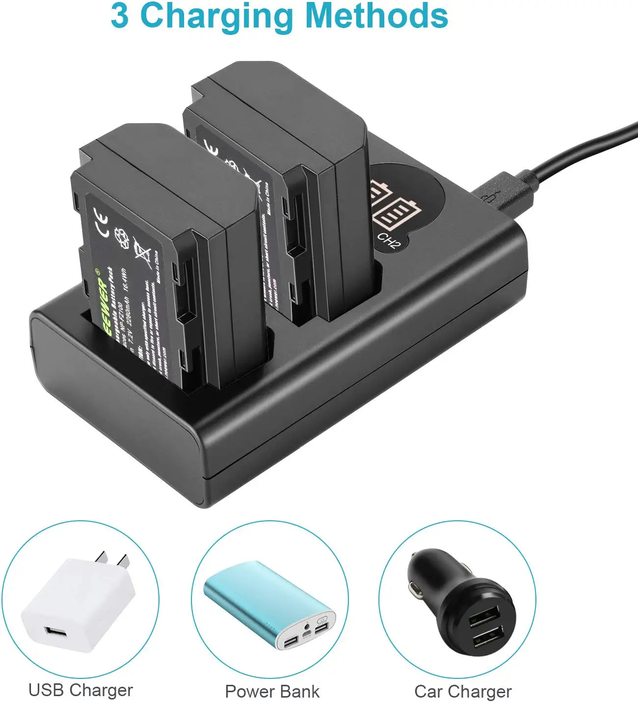 NEEWER NP-FZ100 Replacement Battery Charger Set for Sony Cameras - Compatible with Sony A7 III, A7R III, A9 & More - Perfect for Travel, Vlogging & Professional Photography