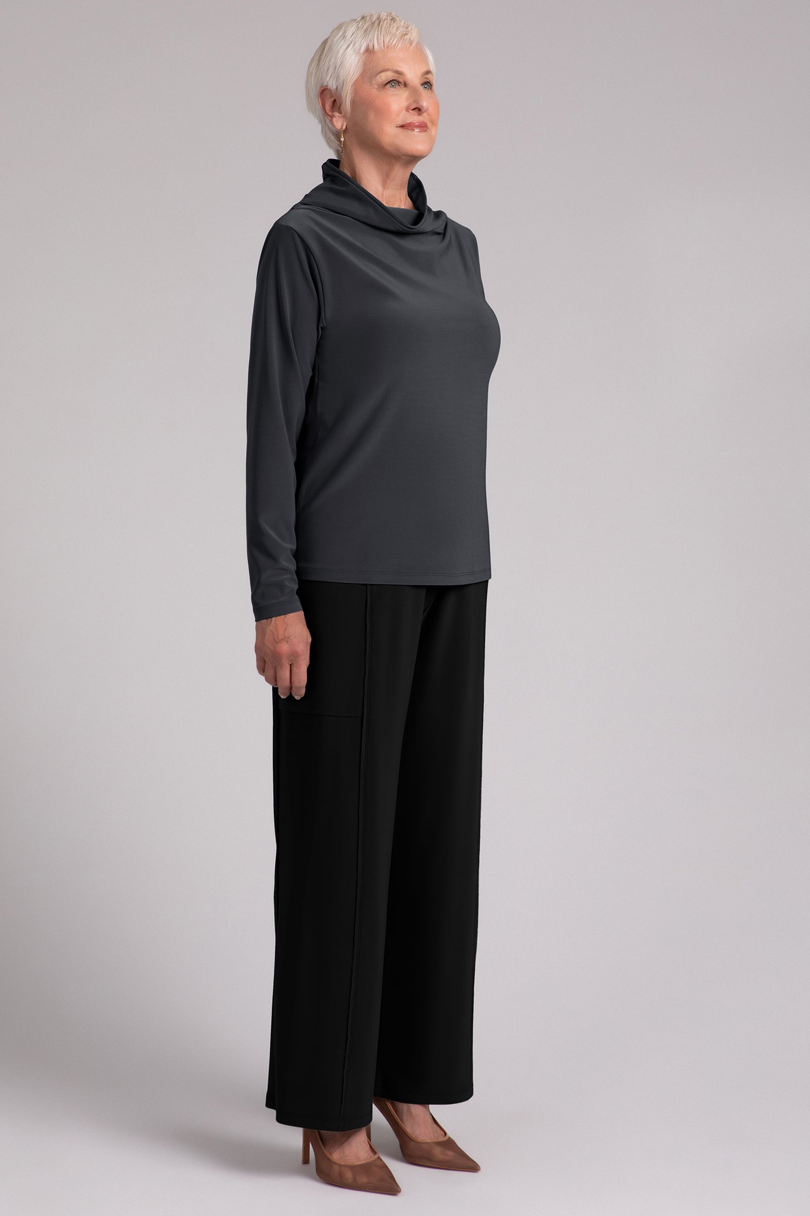 Funnel Neck Top for Women - Trendy Graphite Pullover for Casual Wear & Layering | Perfect for Office, Outings & Everyday Style