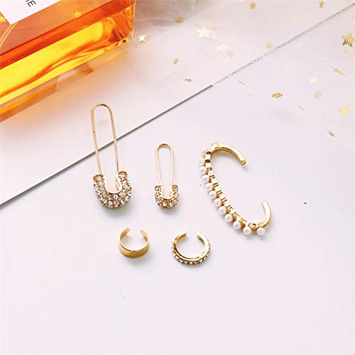 ASMITA 14K Gold 4-5PCS Safety Pin Dangle Earrings with Cubic Zirconia - Cartilage Hoop Earrings Set for Women - Trendy Jewelry for Parties, Weddings & Everyday Wear
