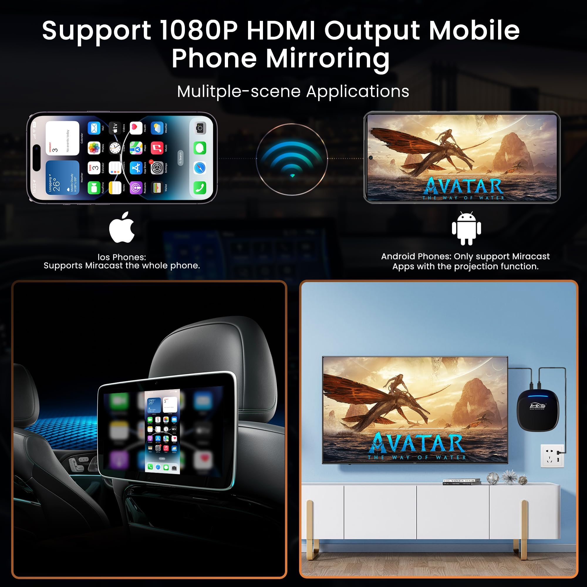 MMB CarPlay Magic Box 2025 - Android 13 Multimedia AI Video Box with QCM 6225 Octa-Core, 8+128GB - Supports HDMI Output, SIM Card, CarPlay & Android Auto - Watch YouTube, Netflix & Access Google Play - Perfect for In-Car Entertainment & Long Road Trips