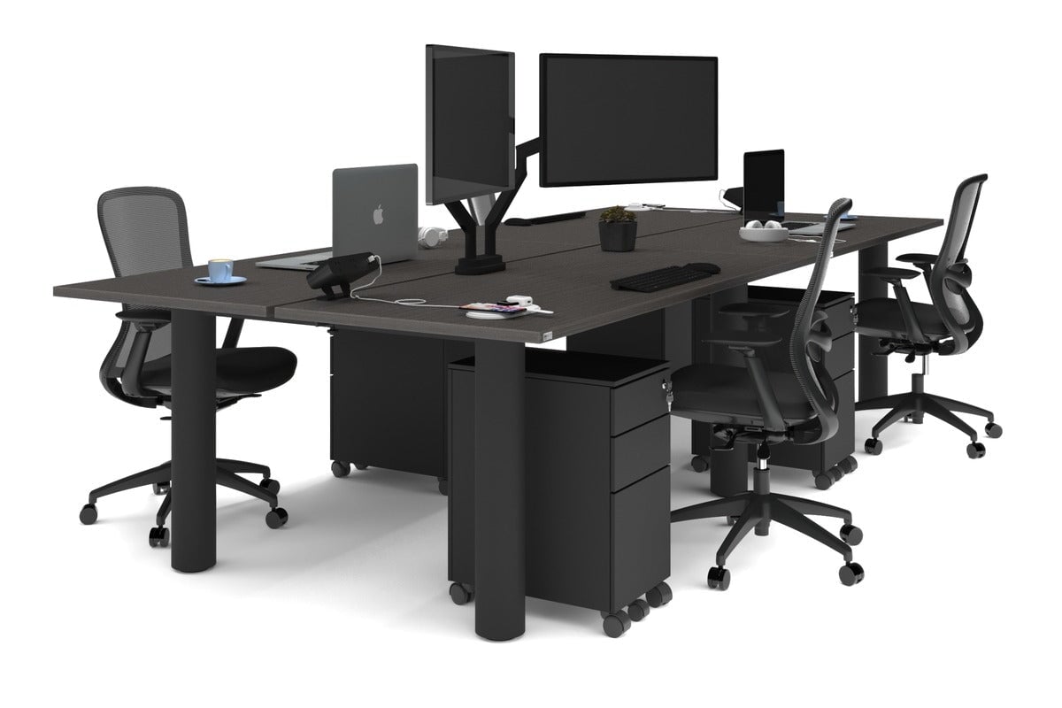 Quadro Cylinder Leg 4-Person Office Workstation Desk [1600L x 700W] - Modern Office Furniture for Team Collaboration & Productivity