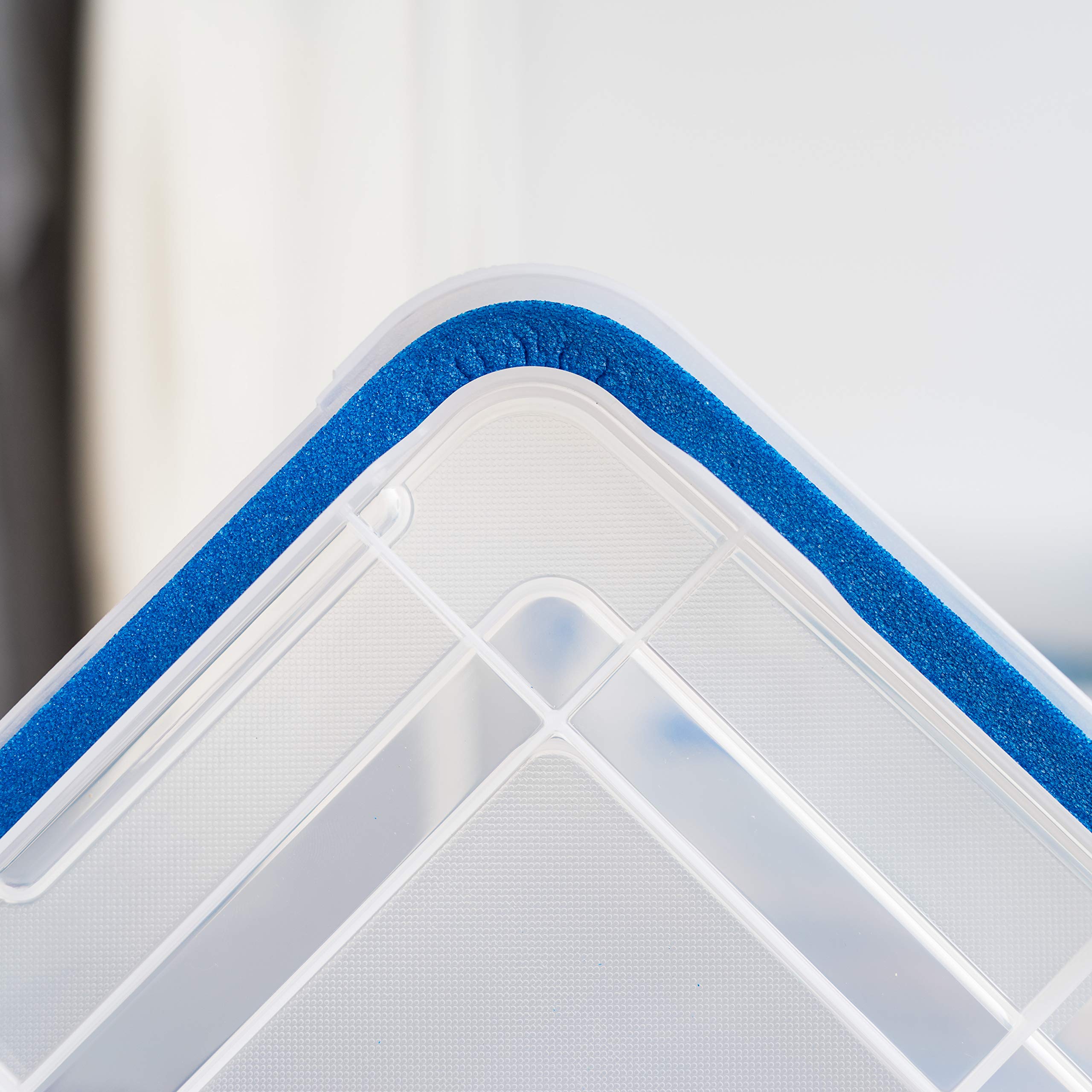 IRIS USA WeatherPro 60 Qt Storage Bins with Lids, 3-Pack BPA-Free Plastic Gasket Box - Airtight Seal, Stackable & Nestable Tote Tubs in Clear/Blue - Perfect for Home Organization, Garage Storage & Seasonal Clothes