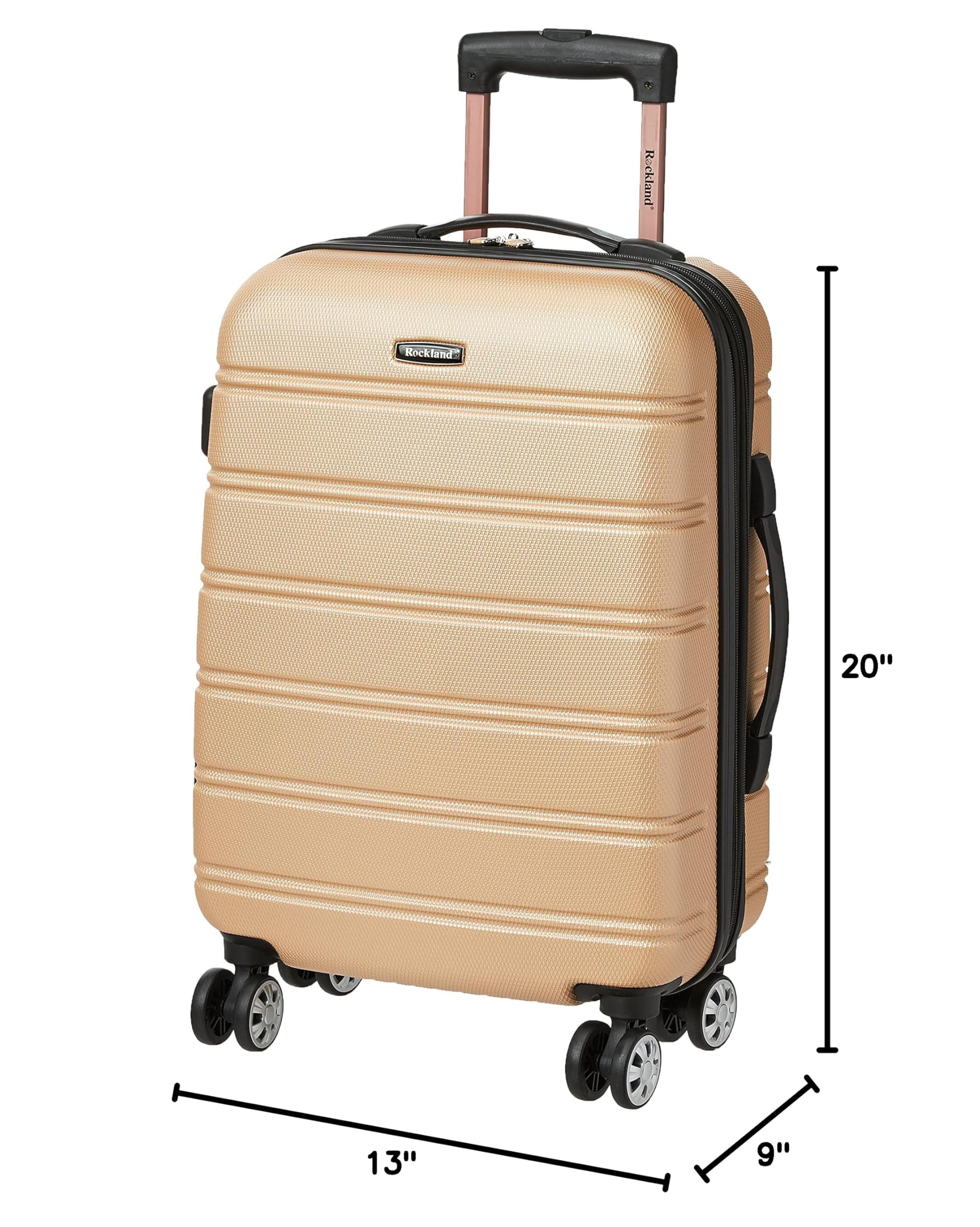 Rockland Melbourne 20-Inch Expandable Hardside Spinner Luggage - Champagne Carry-On Suitcase for Travel, Business Trips & Weekend Getaways
