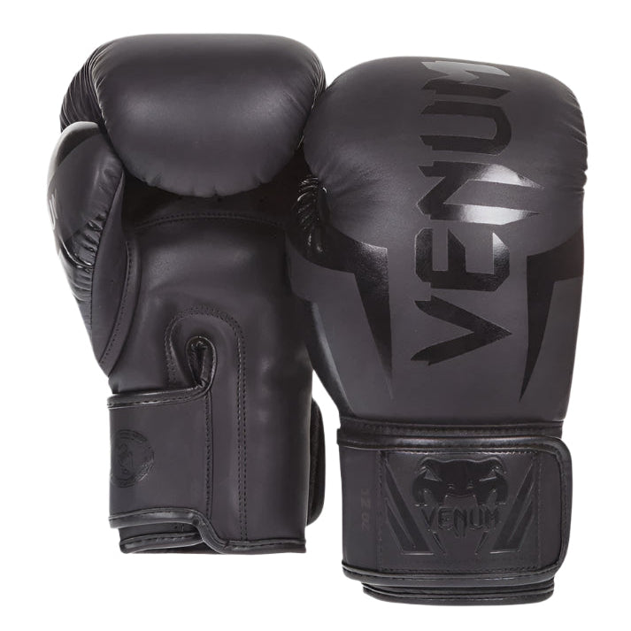VENUM Elite Boxing Gloves H&L - Black/Black for Training, Sparring & Competition - Premium MMA & Kickboxing Gear