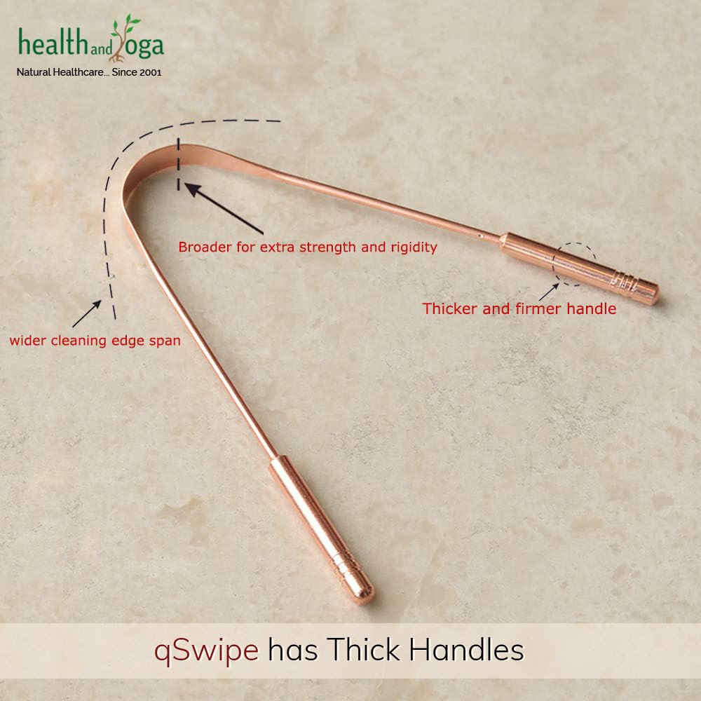 qSwipe Copper Tongue Cleaner with Comfort Grip - Pure Copper Scraper for Oral Hygiene - 1 Pack - Freshens Breath & Removes Bacteria for Better Dental Care