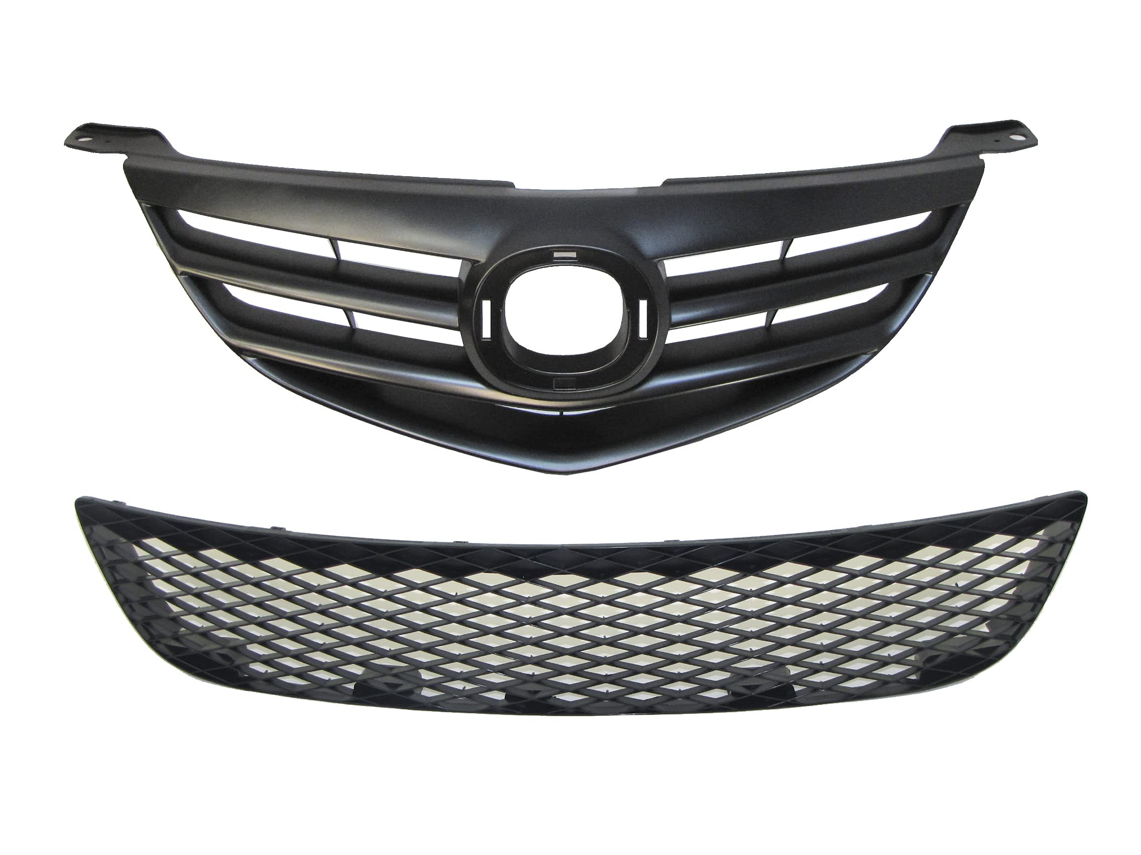 2004-2006 Mazda 3 Sedan Sport Black Front Grille & Lower Bumper Center Grille Replacement Bundle (MA1200171 + MA1036103) - Perfect for Car Restoration & Custom Upgrades
