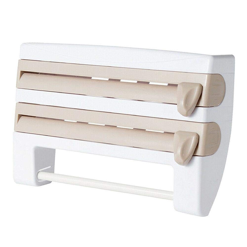 Khaki Wall Mount Triple Roll Dispenser - Kitchen Paper Towel Holder, Cling Film & Tinfoil Organizer | Bathroom & Home Decor Accessory for Space-Saving Storage