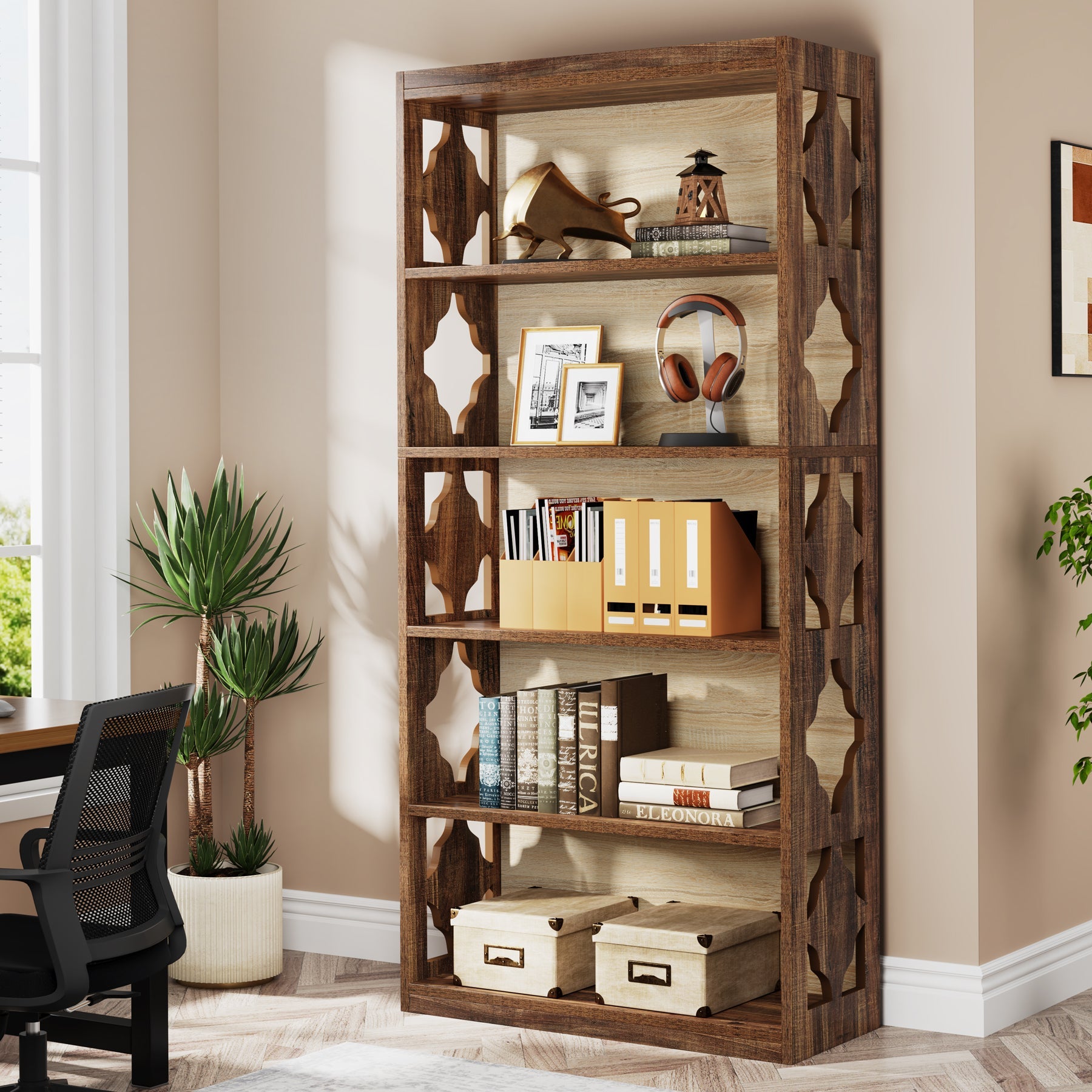 6 Tier Bookshelf, 70 Inch Tall Wood Bookcase with Storage Shelves - Perfect for Living Room, Office, Bedroom & Home Library Organization