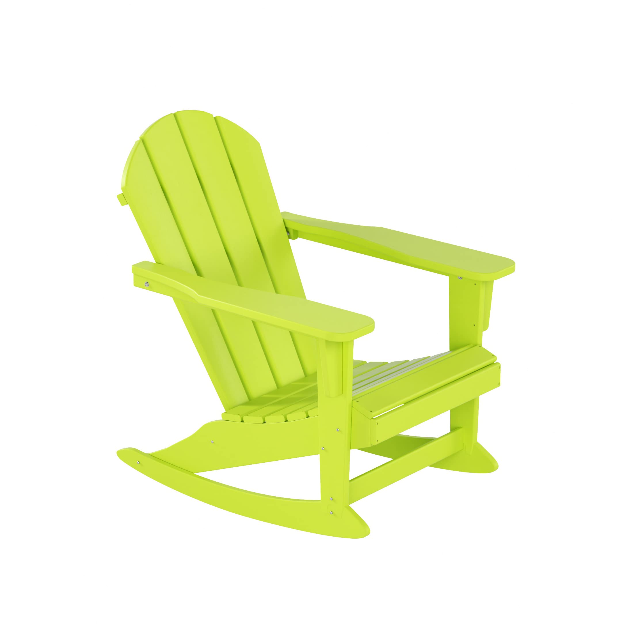 WO Home Furniture 3-Piece Patio Rocking Chair Set - Classic Outdoor Adirondack Rocker Chairs & Side Table in Lime Green - Perfect for Backyard, Garden, Deck & Poolside Relaxation