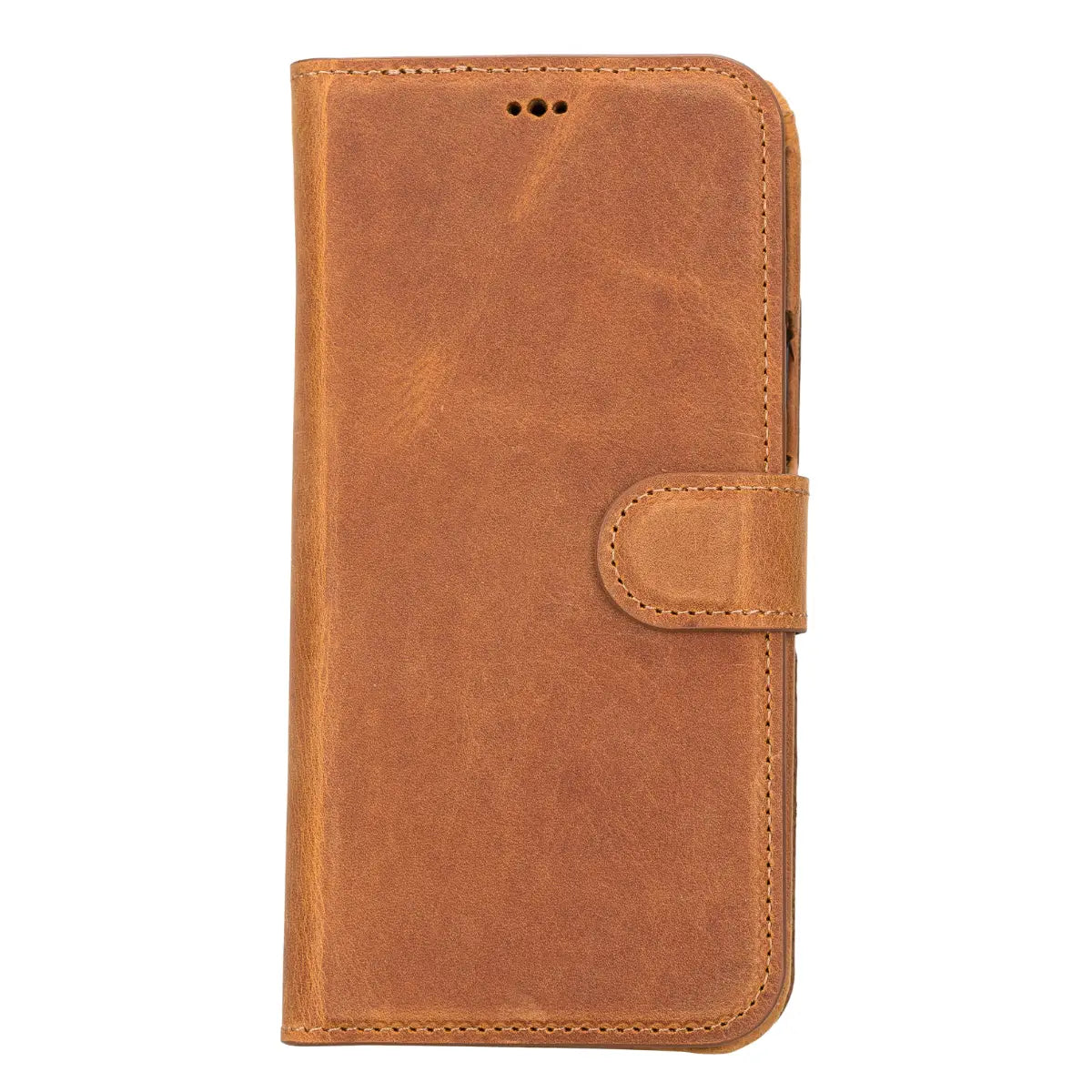 Premium Camel Brown Leather Magnetic Wallet Case for iPhone 14 Plus - Slim RFID Blocking Protection | Perfect for Business Travel & Everyday Use
