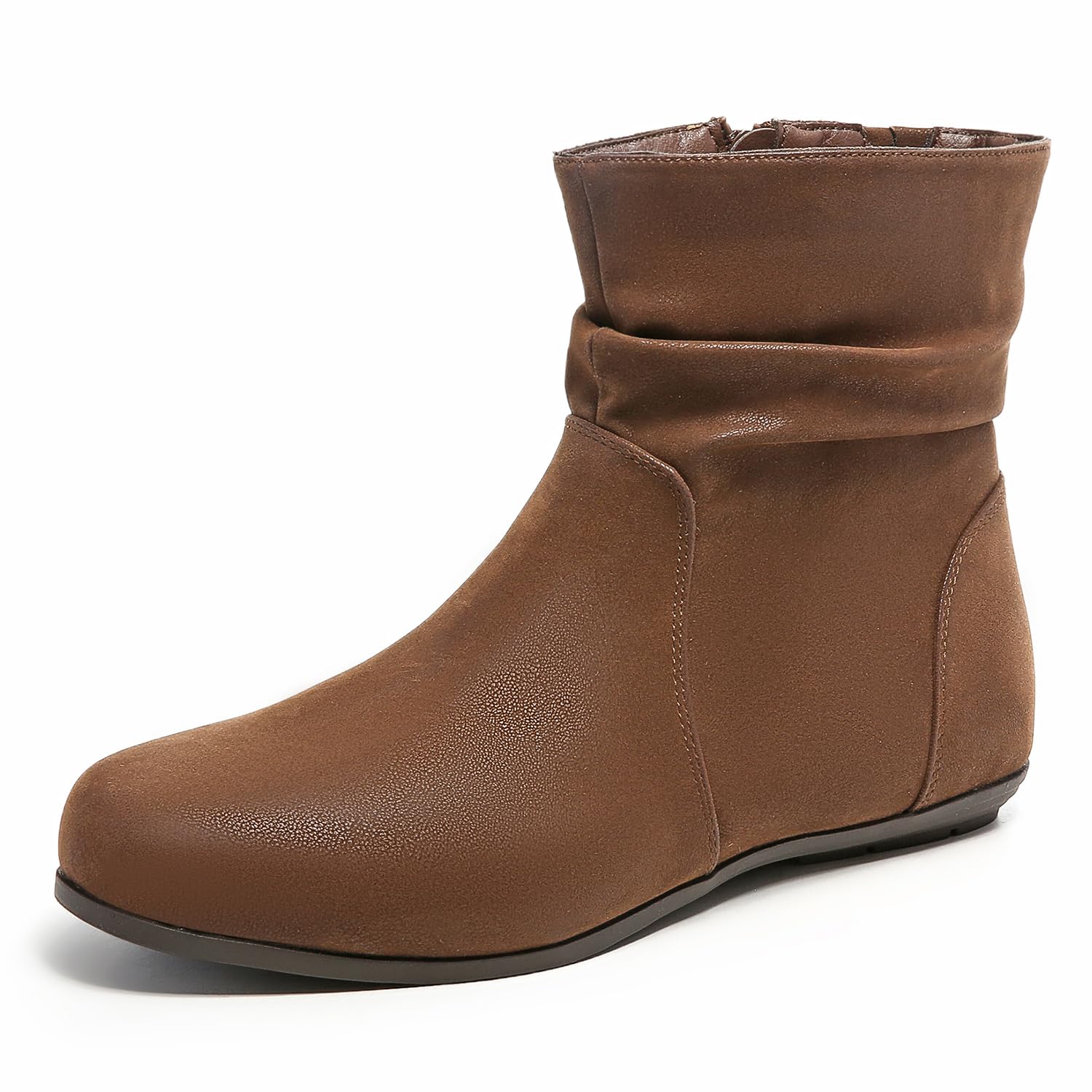 Luoika Women's Wide Width Ankle Boots - Black & Brown Block Heel Side Zipper Booties for Casual Wear, Office & Outdoor Walking