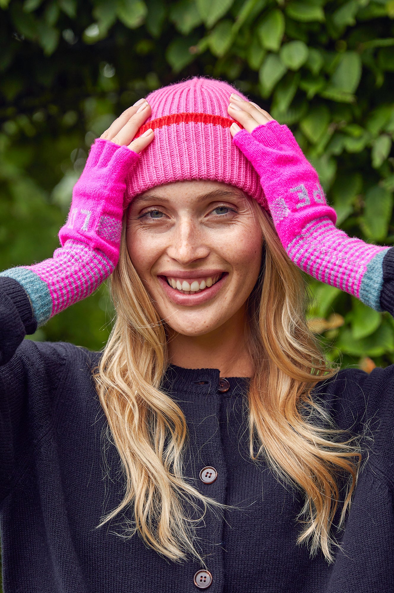 Love Hope Fingerless Gloves for Women - Soft Knit Wrist Warmers in Pink, Grey & Green | Perfect for Typing, Driving & Cold Weather Comfort