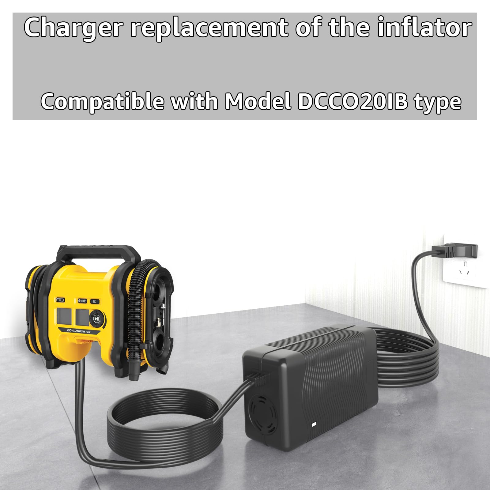 13.8V Replacement Charger for DeWalt DCC020IB Cordless Inflator - Compatible with DeWalt 20V Tire Inflator & Air Compressor - Power Supply for Home, Garage, and Roadside Emergency Use