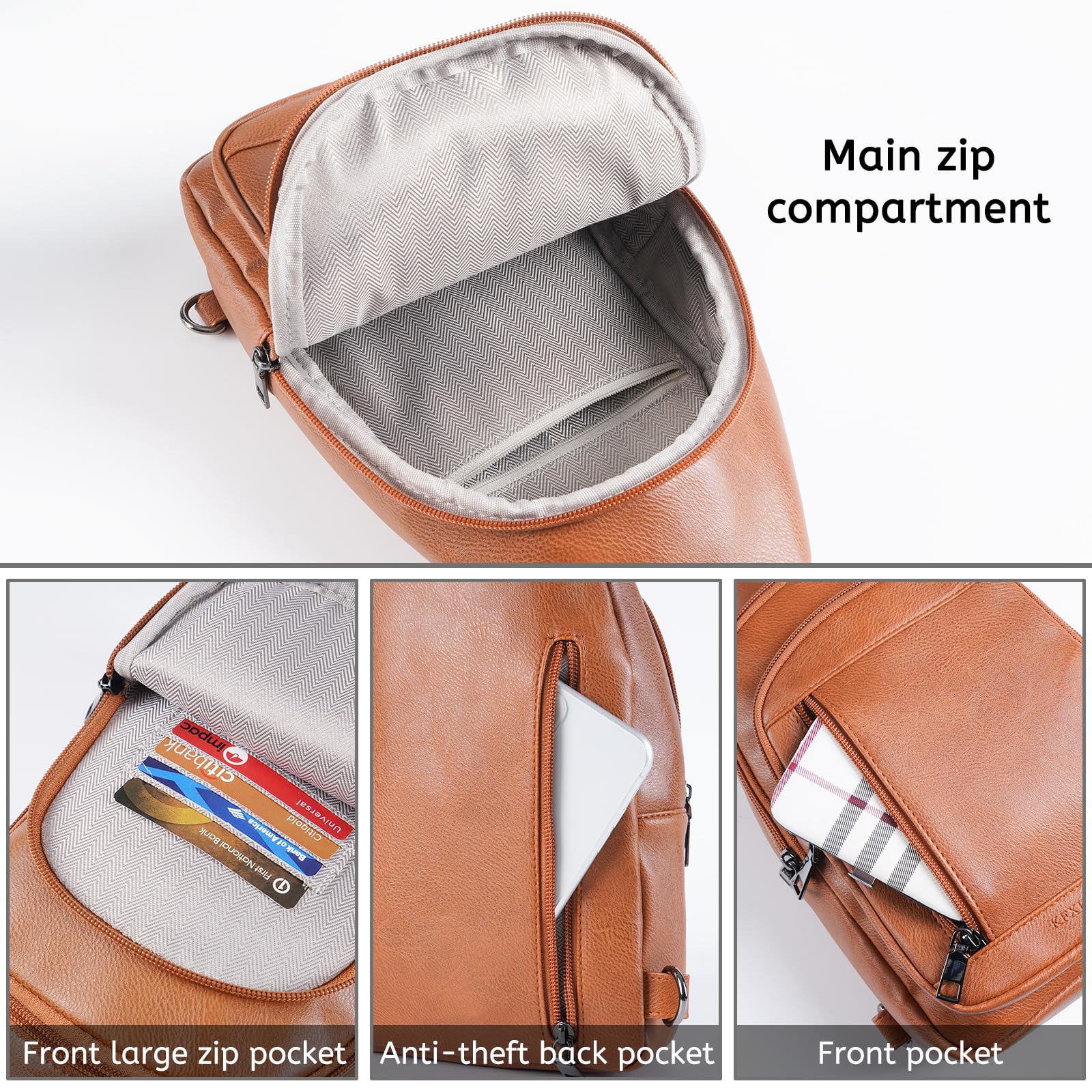 KFXFENQ Women's PU Leather Sling Bag - Small Crossbody Chest Backpack for Cycling, Travel & Daily Use | Stylish & Multipurpose Shoulder Bag for Women