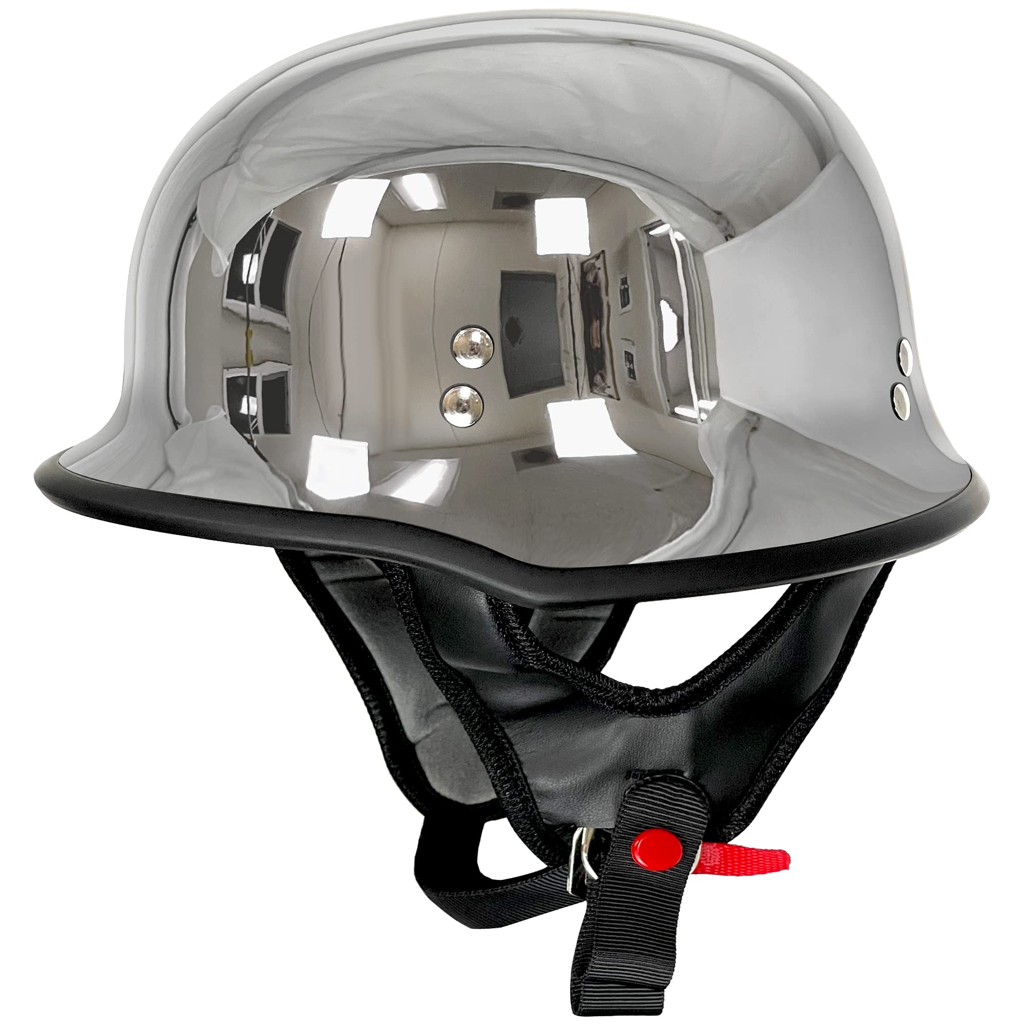 Outlaw Helmets T99 Silver Chrome German Style Motorcycle Half Helmet - DOT Approved Unisex Skull Cap for Men & Women - Perfect for Bike, Scooter, ATV, UTV, Chopper and Skateboard Riding