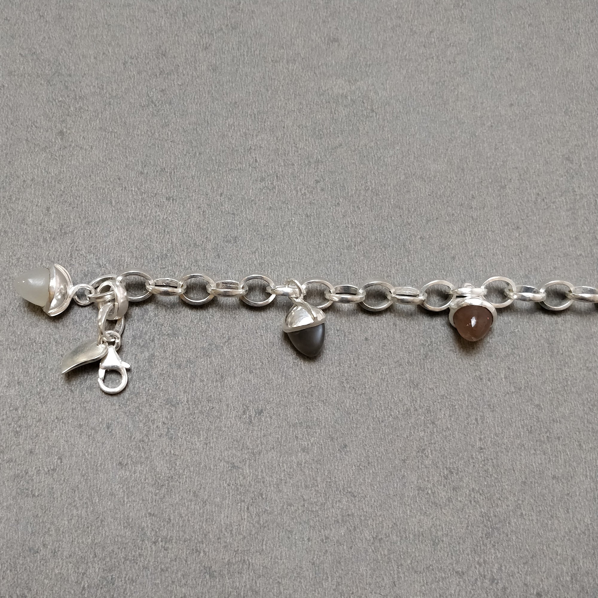 925 Sterling Silver Bracelet - 23.06g Natural Multi-Color Moonstone 6 Mini Bullets Chain Bracelet with Secure Clasp (8.25