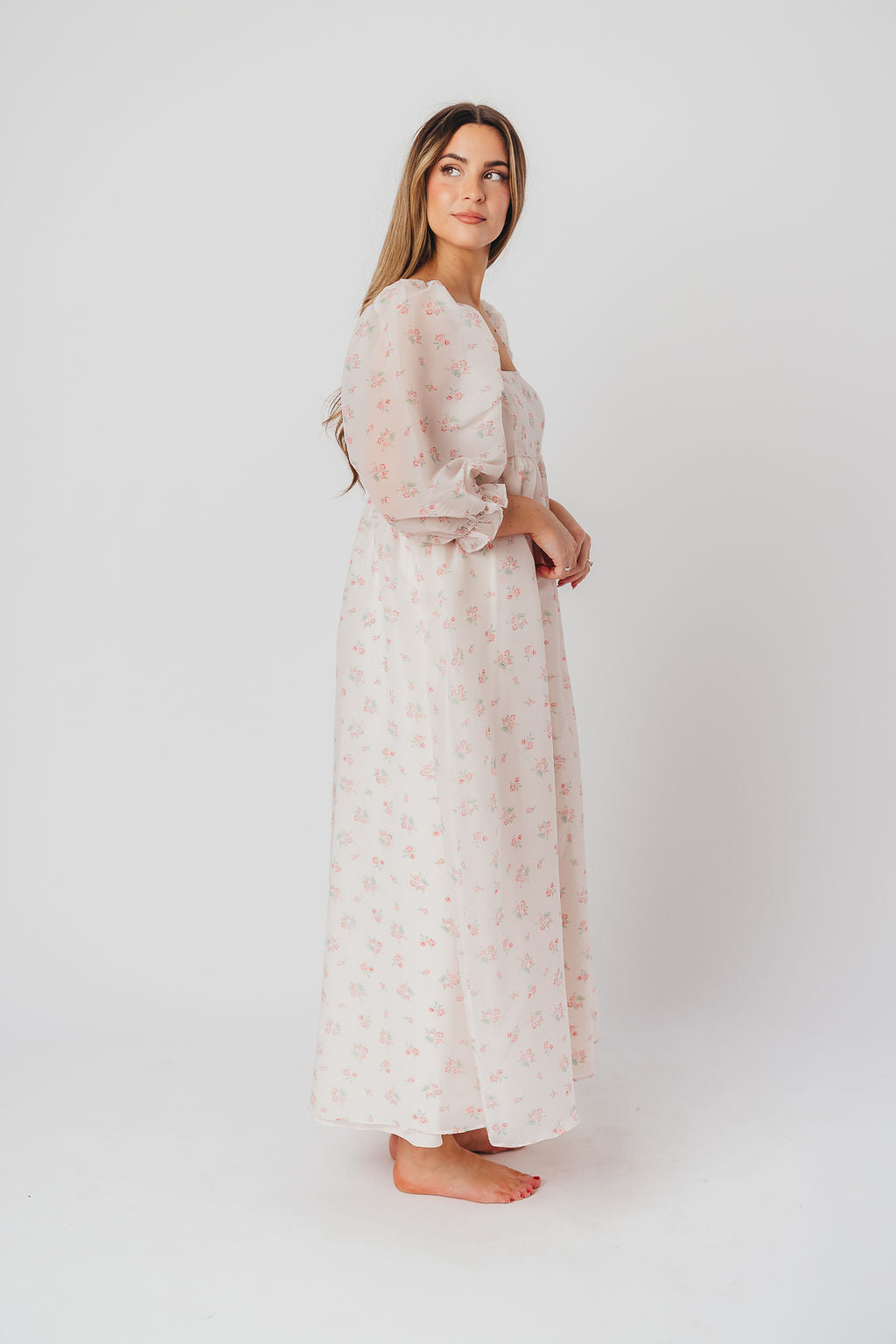 Mona Maxi Dress with Smocking - Blush Floral Print, Bump Friendly Maternity Dress, Inclusive Sizing S-3XL | Perfect for Weddings, Beach Vacations & Summer Outfits