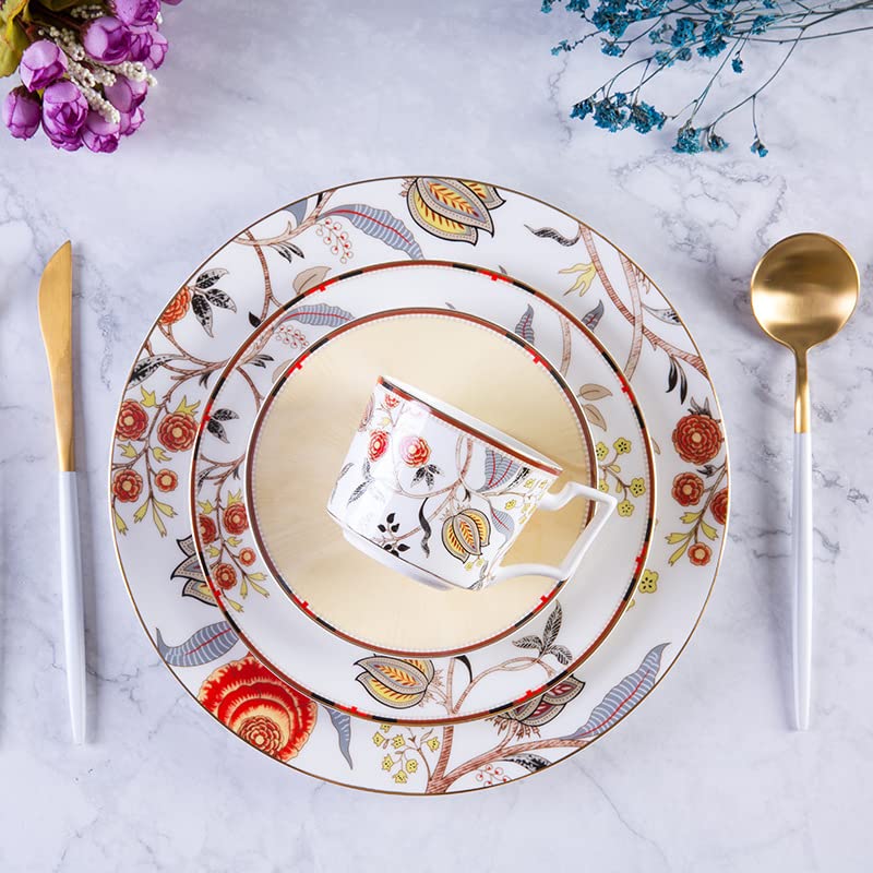 16-Piece Bone China Dinnerware Set for 4 - Elegant Floral Plates & Bowls Set, Dishwasher & Microwave Safe - Perfect for Family Dinners, Entertaining Guests & Daily Kitchen Use