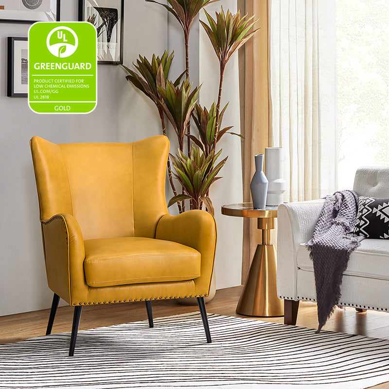 Stylish Shepherd Wingback Vegan Leather Armchair - Modern PU Leather Accent Chair for Living Room, Bedroom & Office - Comfortable Mid-Century Design with Optional Types