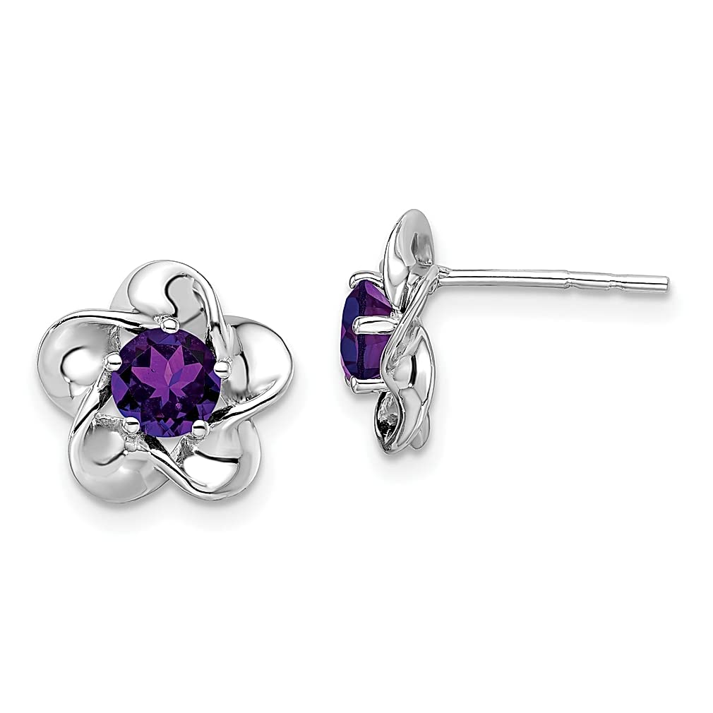925 Sterling Silver Floral Purple Amethyst Stud Earrings - February Birthstone Jewelry for Women | Elegant Gift for Her | Perfect for Valentine's Day, Anniversary & Special Occasions