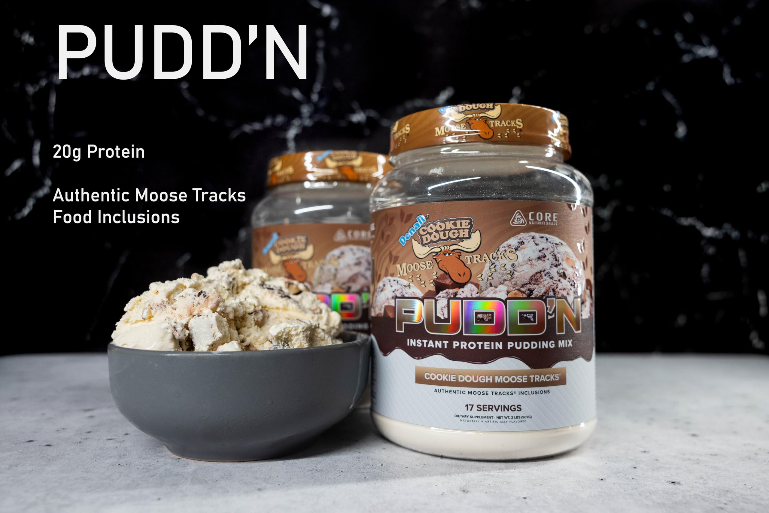 Core Nutritionals Pudd'n Protein Pudding Mix - Chocolate Moose Tracks Flavor, 2 lb (17 Servings) | 20G Sustained-Release Casein Protein Blend | Perfect for Post-Workout Recovery, Healthy Desserts & Keto-Friendly Snacks