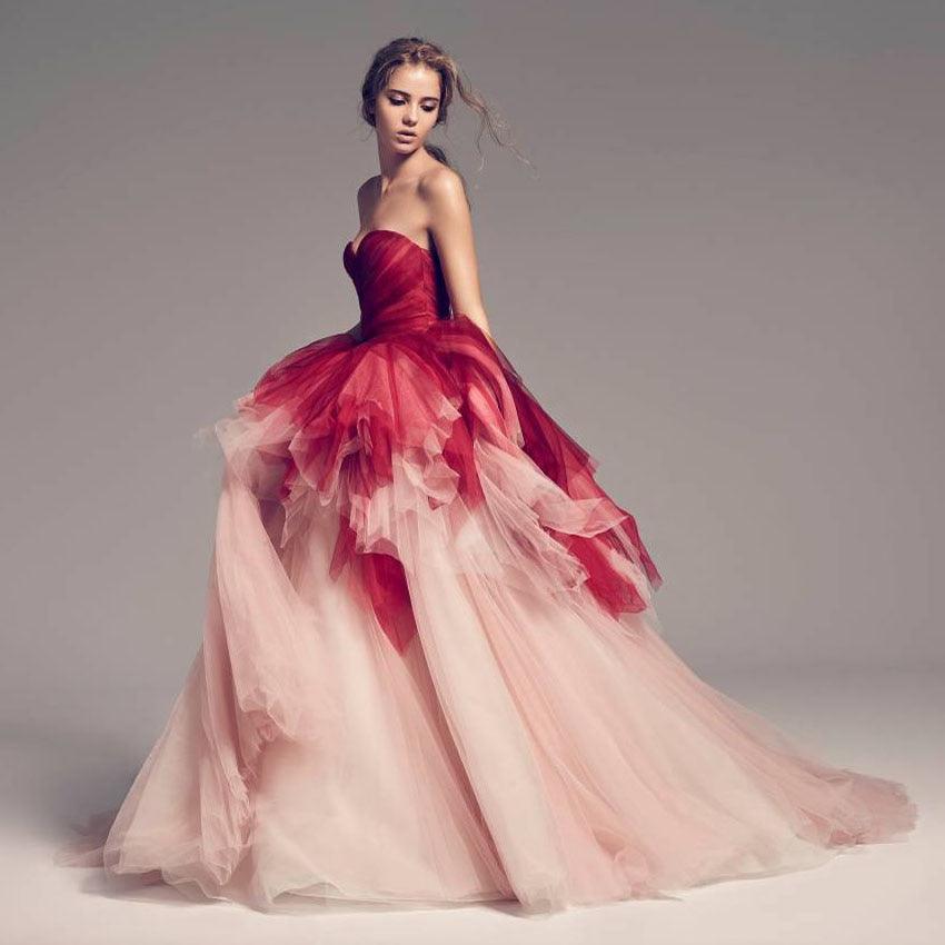 Elegant Red and Blush Pink Tulle Prom Dress for Women - Perfect for Homecoming, Formal Dances & Special Occasions