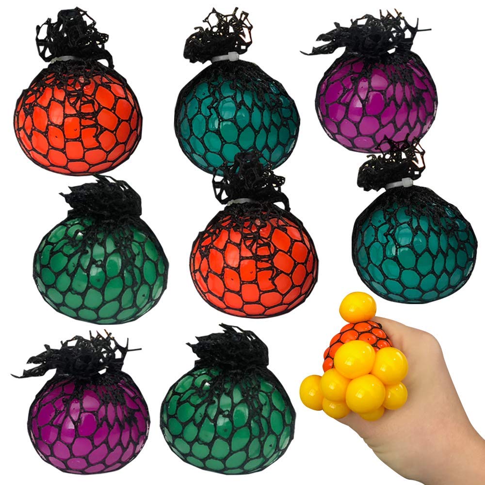 ArtCreativity 12-Pack Mesh Grape Squeeze Balls for Kids - Stress Relief Sensory Toys for Anxiety & ADHD, Colorful Fidget Toys for Classroom, Birthday Party Favors, Goodie Bag Fillers - Perfect for Home, School and Therapy Use