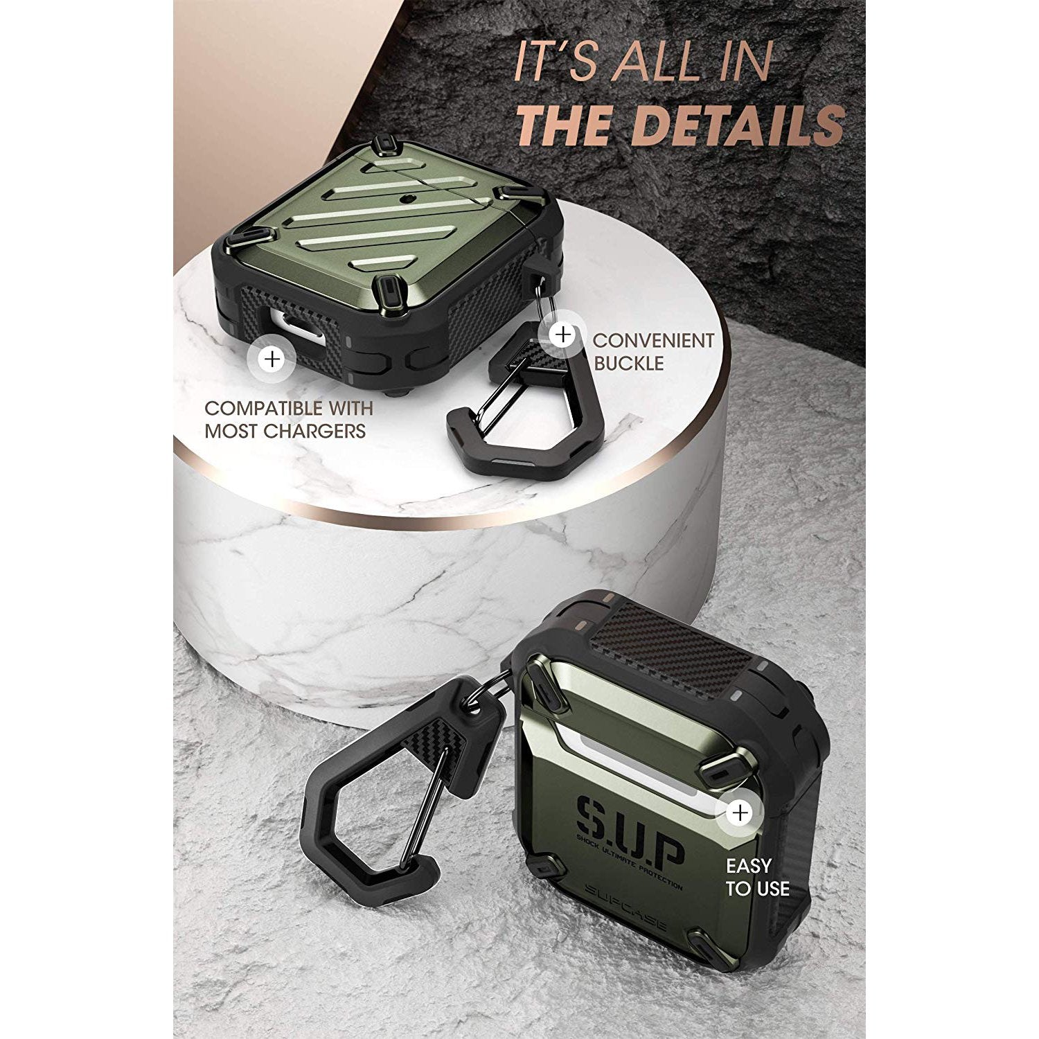 Apple AirPods 1 & 2 Unicorn Beetle Pro Rugged Case - Dark Green Protective Cover for Gym, Running & Outdoor Activities