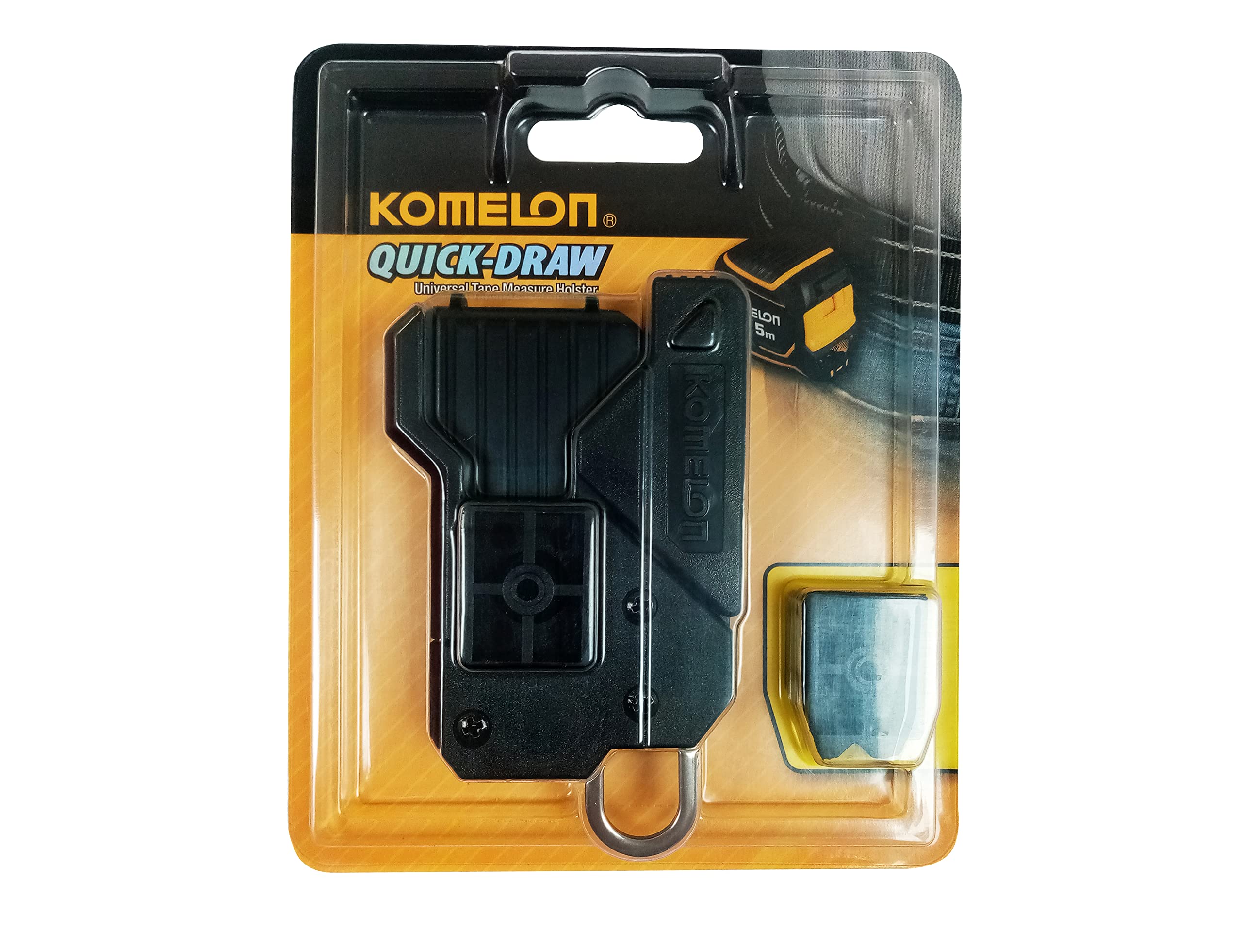 Komelon KOMQDHOLDER Quick-Draw Universal Tape Holder - Heavy Duty Belt Clip for Construction, DIY & Tailoring - Secure Tape Measure Holder for Carpenters, Electricians & Sewing Projects