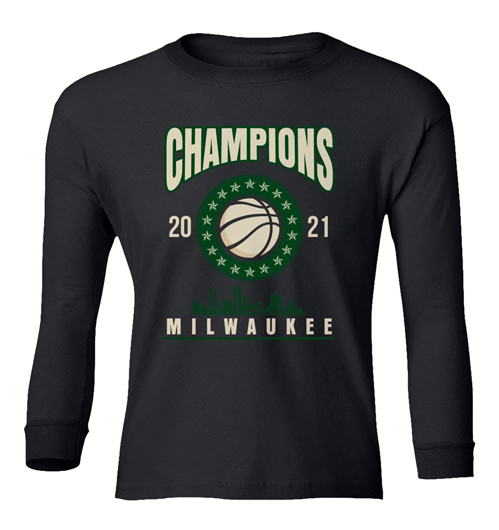Milwaukee 2021 NBA Champions Youth Basketball Long Sleeve T-Shirt - Comfortable Team Apparel for Kids Sports & Fan Events