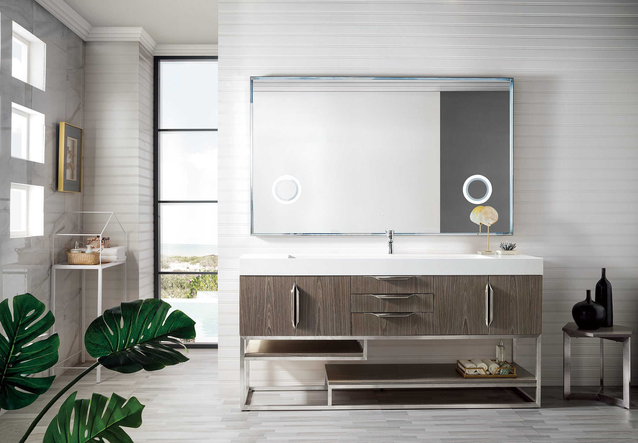 Columbia 72 Inch Single Bathroom Vanity in Ash Gray with Glossy White Composite Top - Perfect for Modern Master Bathrooms & Guest Bath Remodels