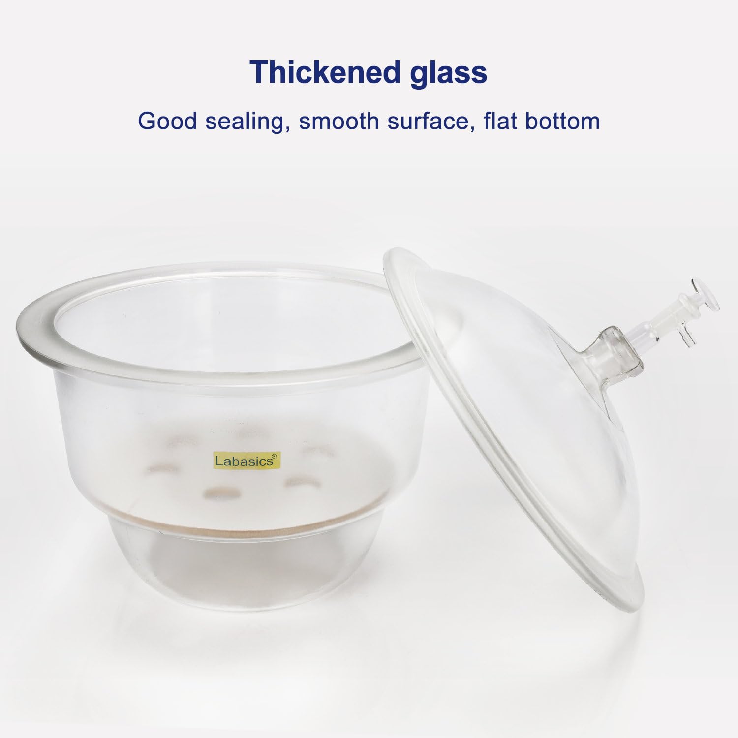Labasics 11.8 Inch Glass Vacuum Desiccator with Porcelain Plate - Scientific Lab Equipment for Moisture-Sensitive Experiments, Chemical Storage & Research Applications