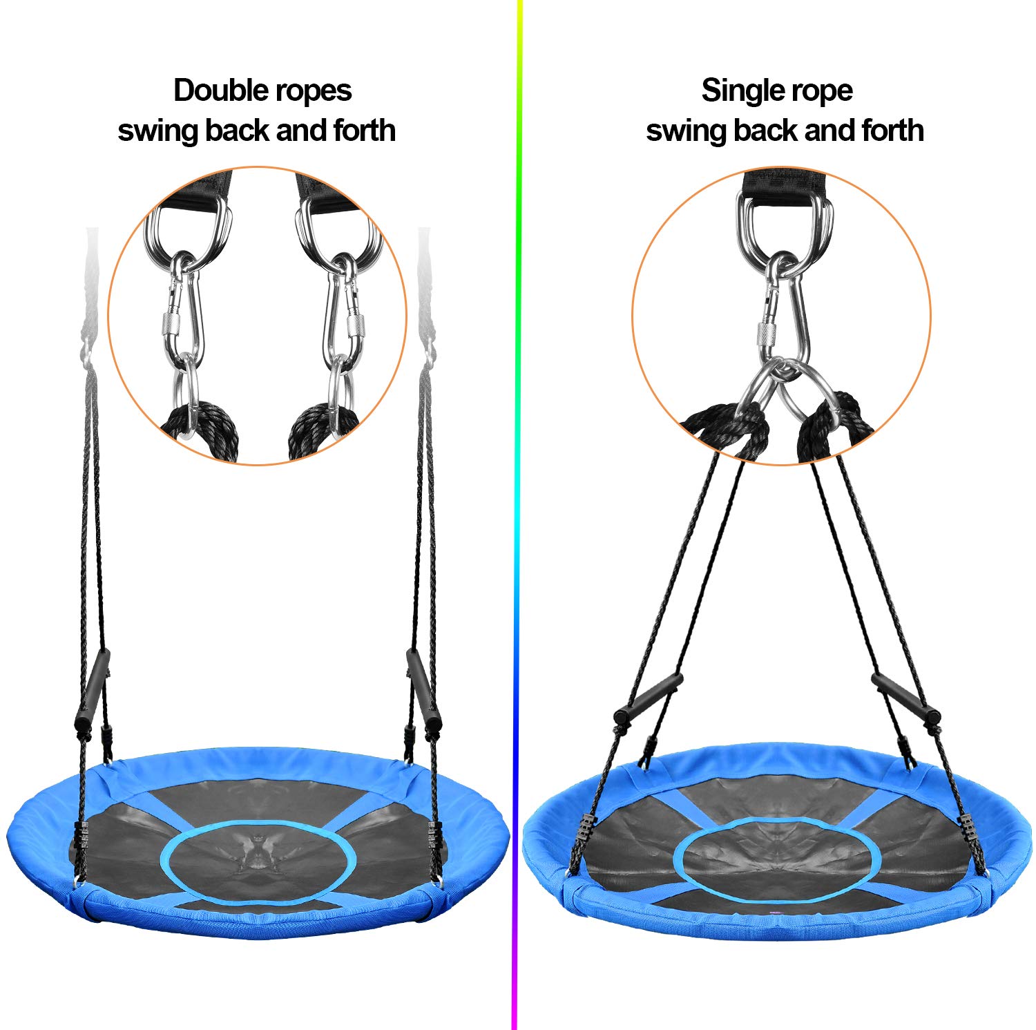 **46 Inch Saucer Tree Swing - 800 lb Weight Capacity, Waterproof Textilene Fabric & Steel Frame with Tree Strap & Carabiner - Perfect for Playground, Backyard, and Outdoor Fun - Great Gift for Kids & Families (Blue)**