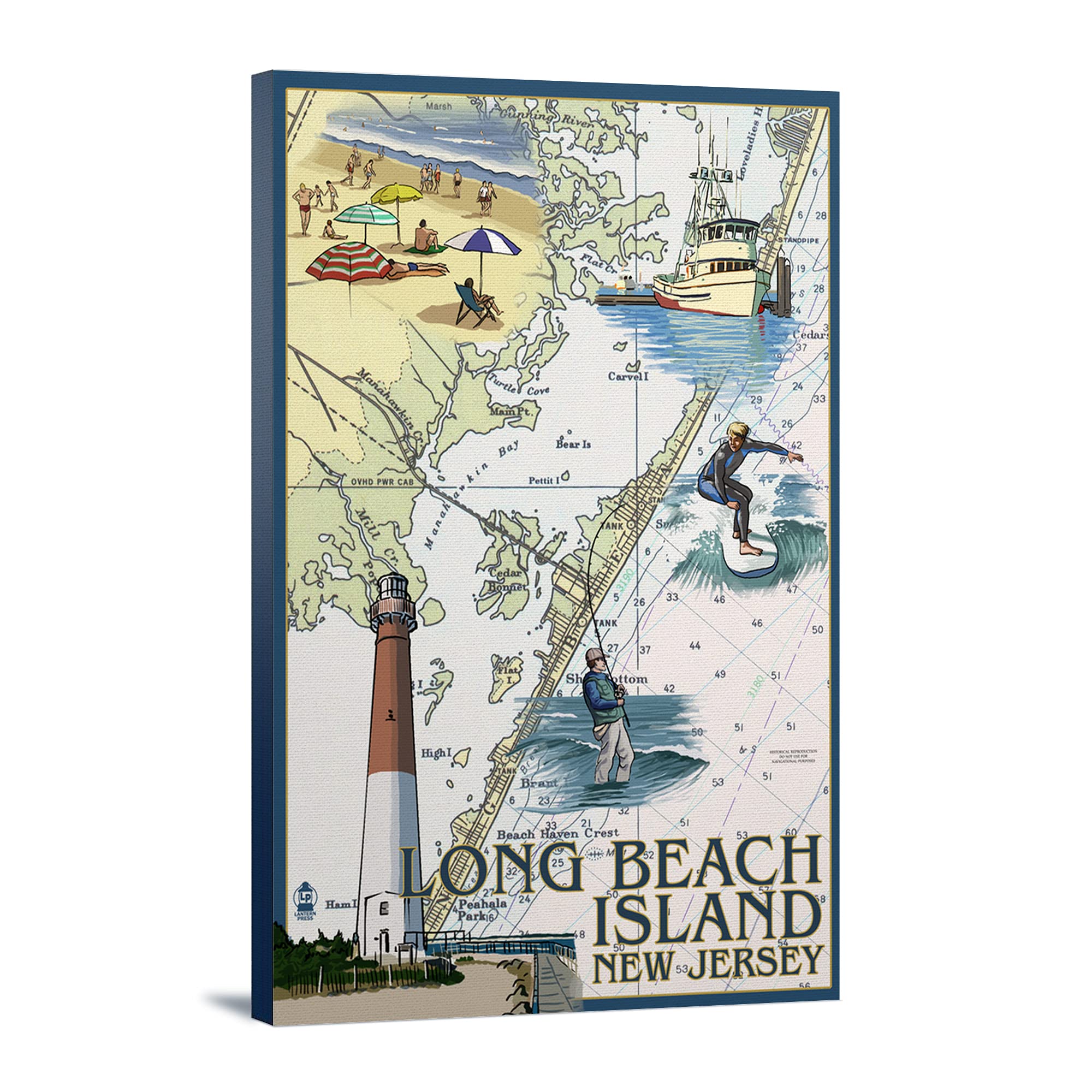 Nautical Chart of Long Beach Island, New Jersey - 24x36 Inch Gallery Wrapped Canvas Wall Art - Perfect for Coastal Home Decor, Beach House, or Nautical-Themed Office