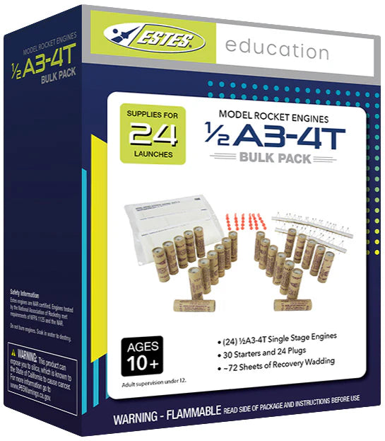 Estes 1/2A3-4T Mini Model Rocket Engines Bulk Pack - 24 Engines with Starters, Plugs & Recovery Wadding (1788) - Perfect for STEM Education, Science Projects & Outdoor Rocket Launching Activities