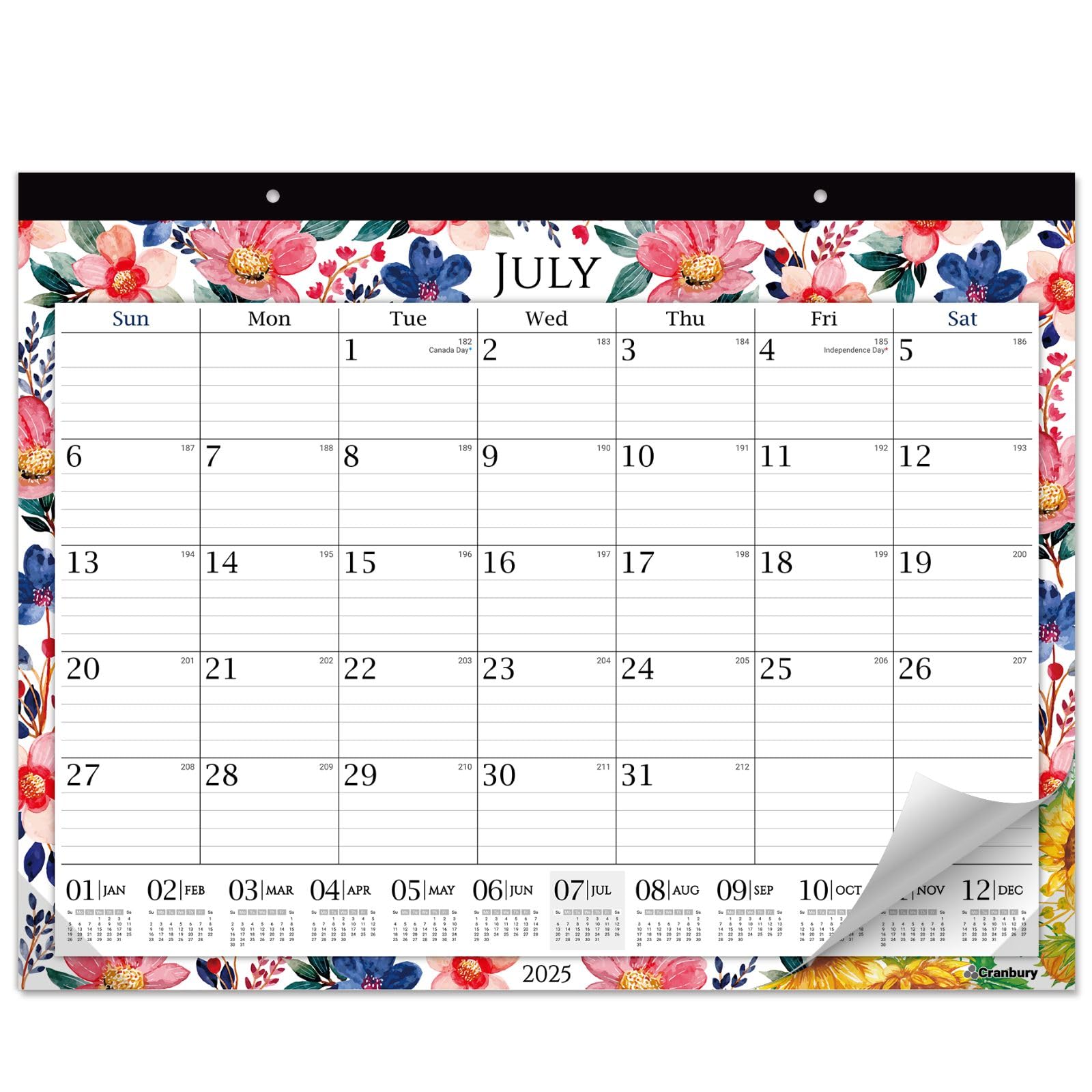CRANBURY Large 22x17 Desk Calendar 2025-2026 Floral Design - July 2025 to December 2026 Monthly Planner for Office, Home or School - Extra Large 17x22 Hanging Wall Calendar with Beautiful Flower Patterns & Bonus Stickers - Perfect for Work Organization, Home Decor and Gift Giving