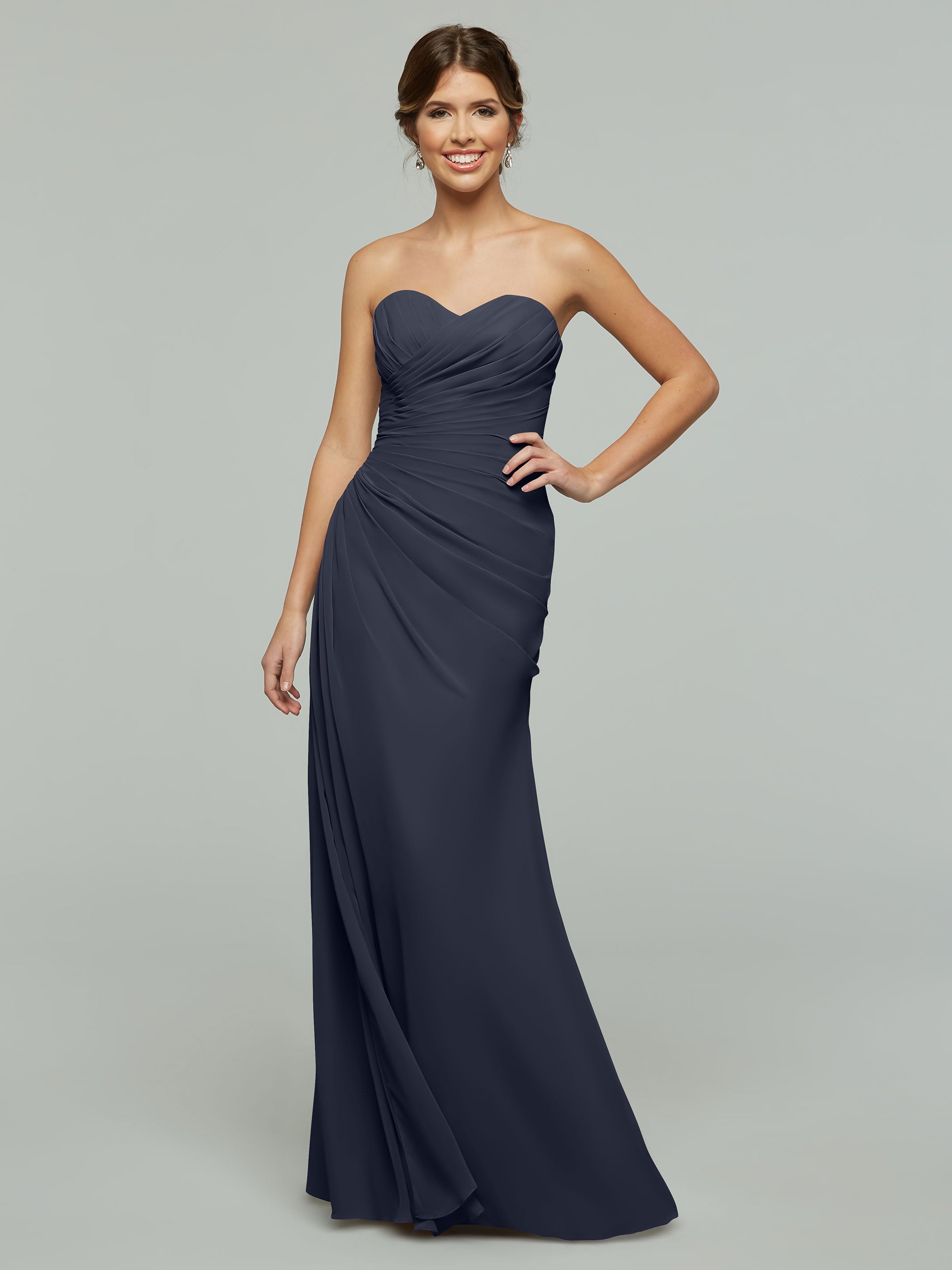 80028 1 Strapless Sweetheart Chiffon Bridesmaid Dress With Ruching - Elegant Formal Gown for Weddings, Prom & Special Occasions
