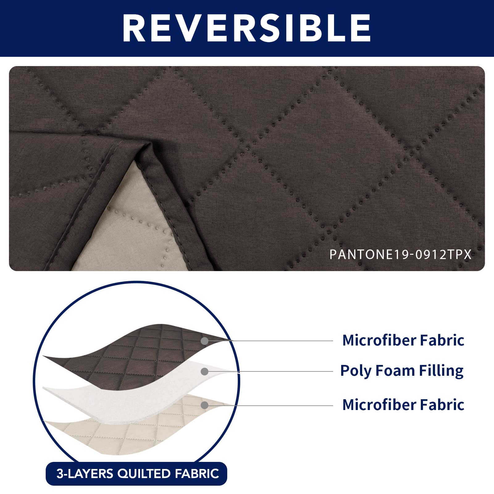 PureFit Waterproof Reversible 3-Seater Recliner Sofa Cover - Non-Slip Split Design for Reclining Couches, Washable Furniture Protector for Pets & Kids (Chocolate/Beige) | Perfect for Living Rooms, Family Rooms & Pet-Friendly Homes