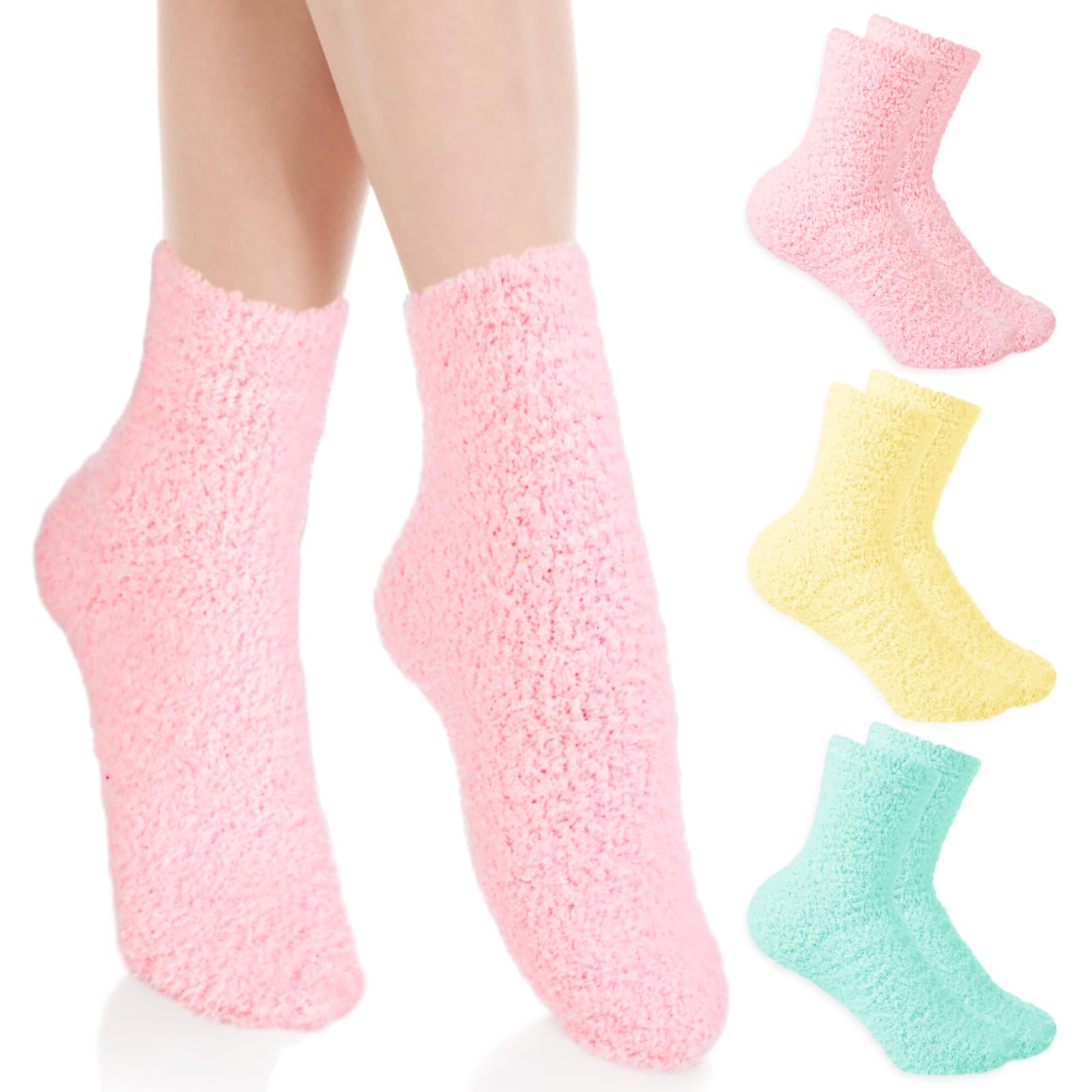 3 Pairs Aloe Vera Moisturizing Spa Socks for Women - Soft Fuzzy Sleeping Socks with Non-Slip Coral Fleece for Dry Feet & Cracked Heels Repair | Overnight Foot Care, Pedicure Treatment & Relaxing At-Home Spa