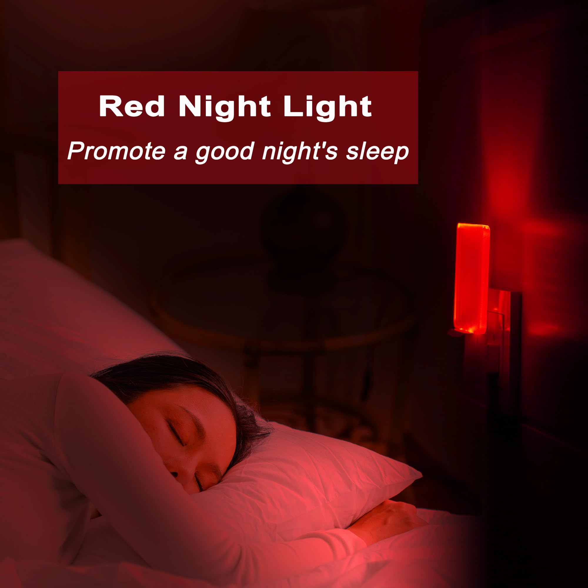 Greenic Red LED Night Light 2 Pack - Auto On/Off Plug in Night Light with Dusk to Dawn Sensor | Perfect for Bedroom, Nursery, Hallway & Bathroom Safety Lighting