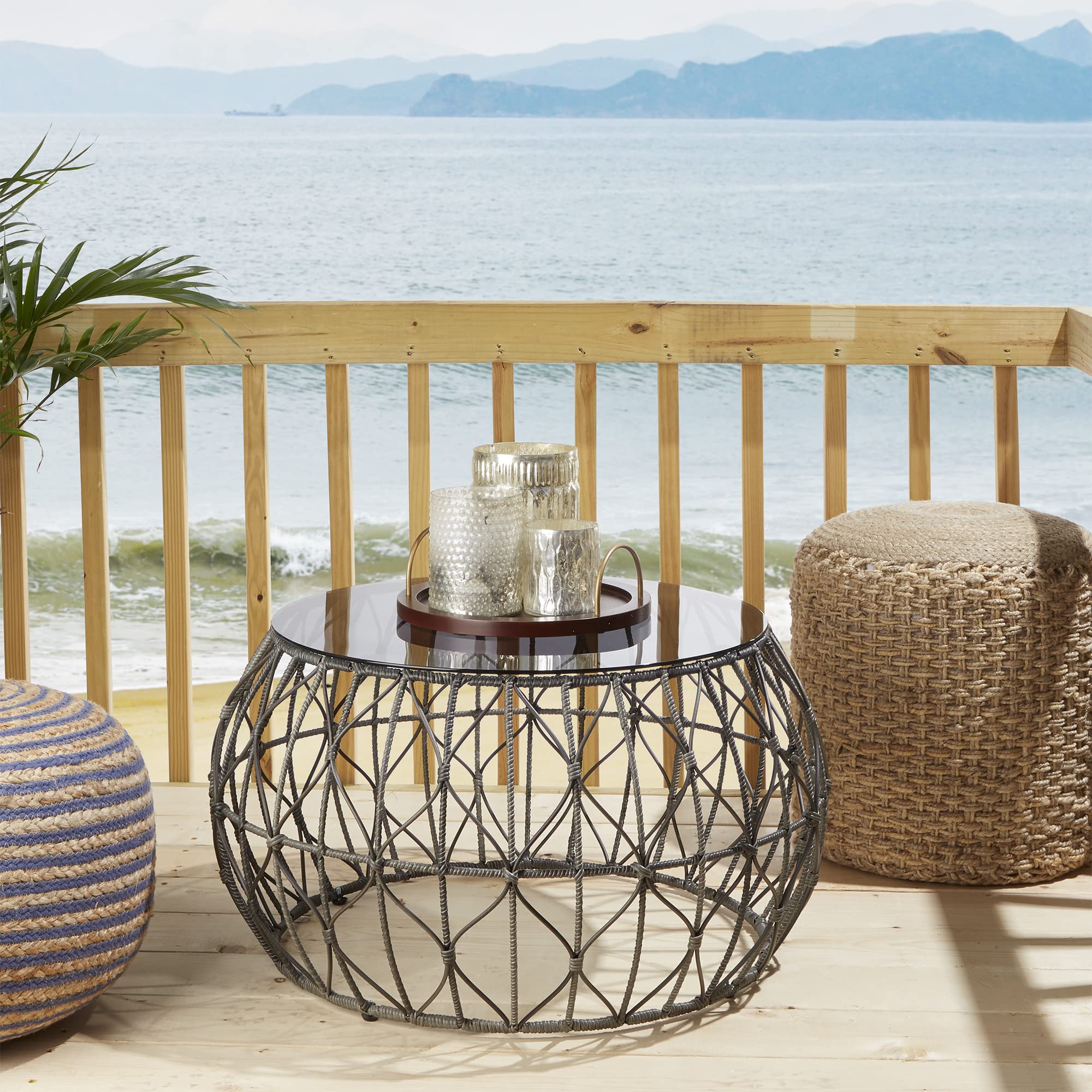 Blake Round Iron and Glass Outdoor Accent Table - Patio Side Table for Garden, Poolside & Balcony Decor