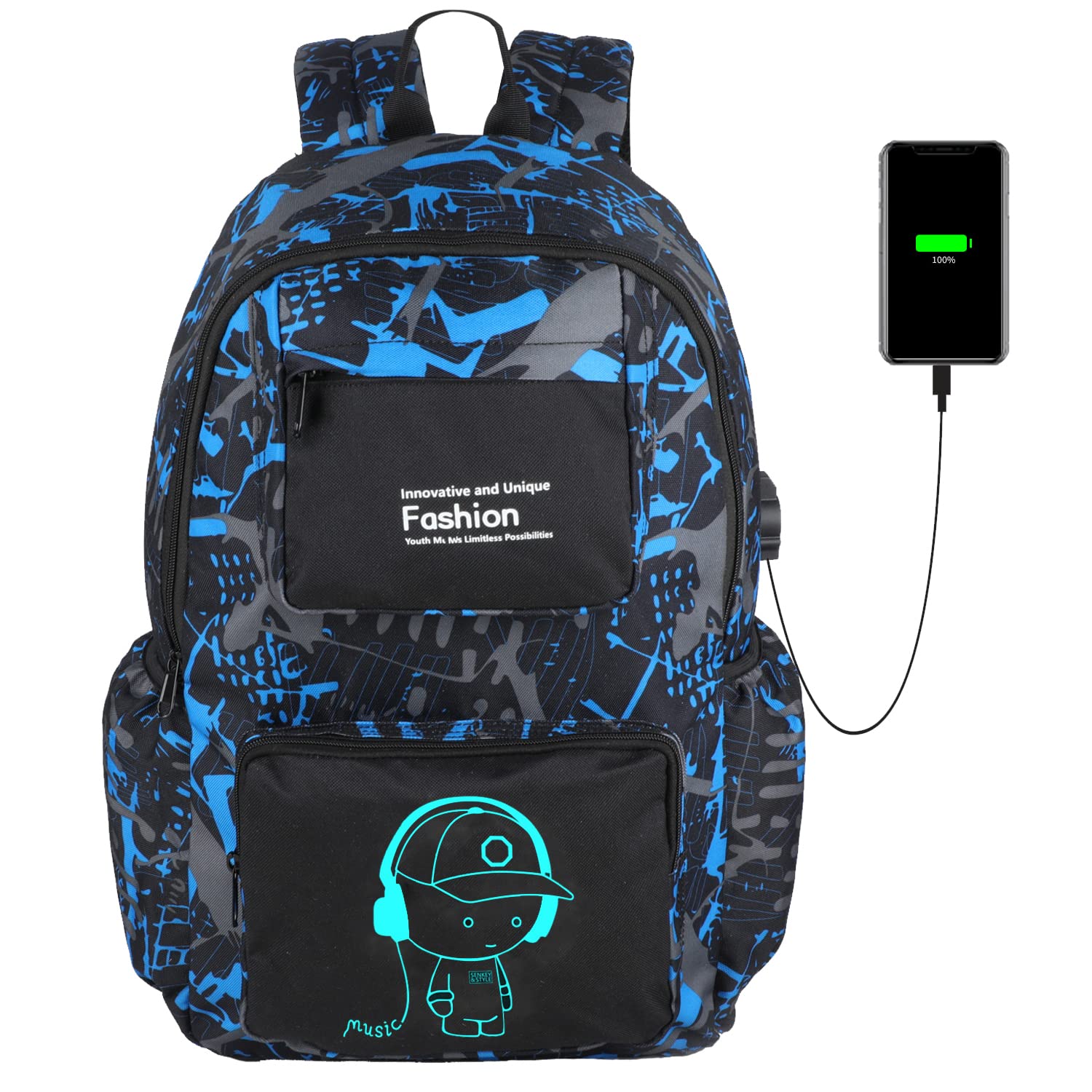 FLYMEI Anime Backpack with USB Charging Port - 15.6 Inch Laptop Backpack for Teens, Cool Glowing School Backpack for Boys, Durable Waterproof Bookbag for Elementary Students - Perfect for School, Travel & Daily Use