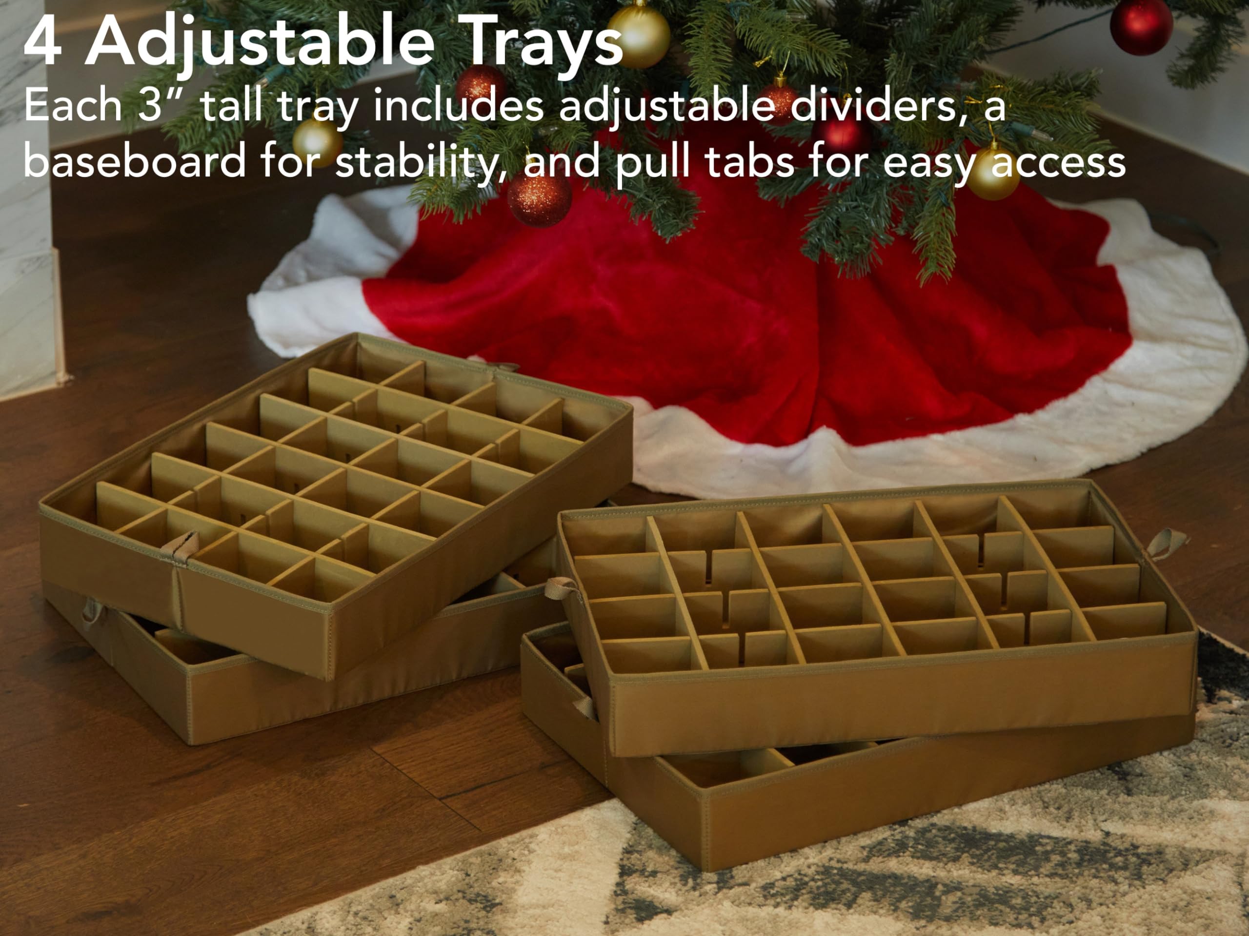 Covermates Keepsakes Adjustable Christmas Ornament Storage Box with Carrying Handles & Padded Protection - Holiday Decor Organizer for Tree Ornaments, Wreaths & Seasonal Decorations - Green