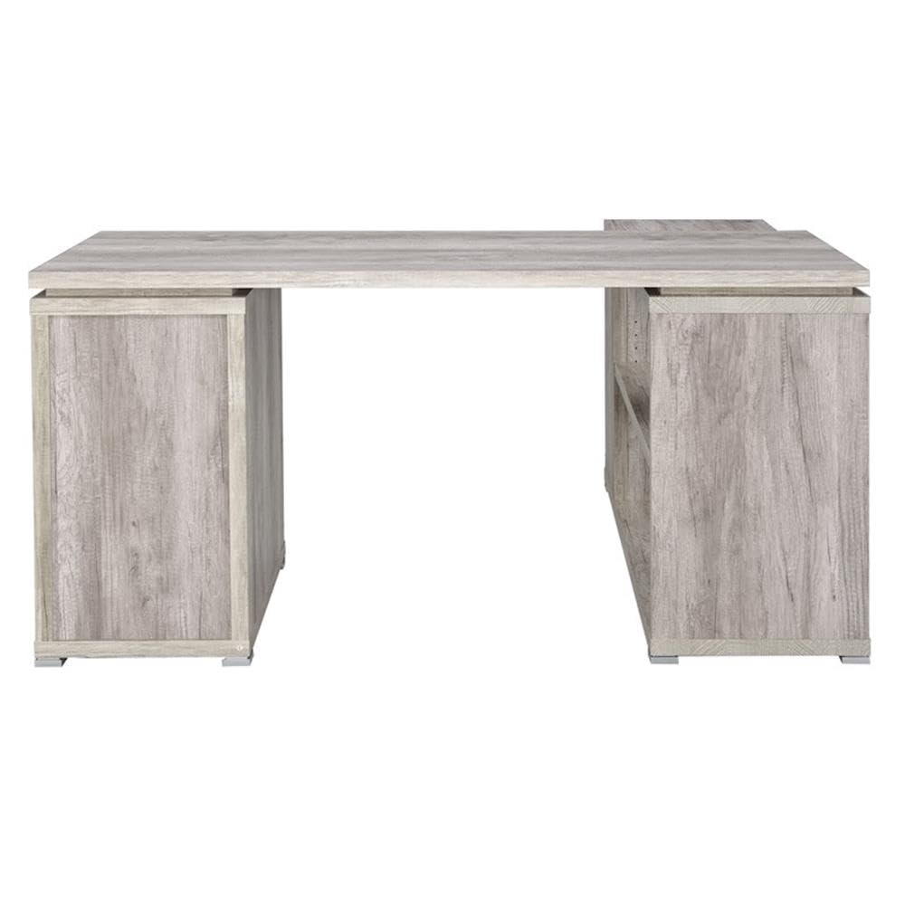 L-Shaped Desk and Office Chair Set in Gray Driftwood/Ecru - Home Square 2-Piece Home Office Furniture for Small Spaces, Gaming & Remote Work