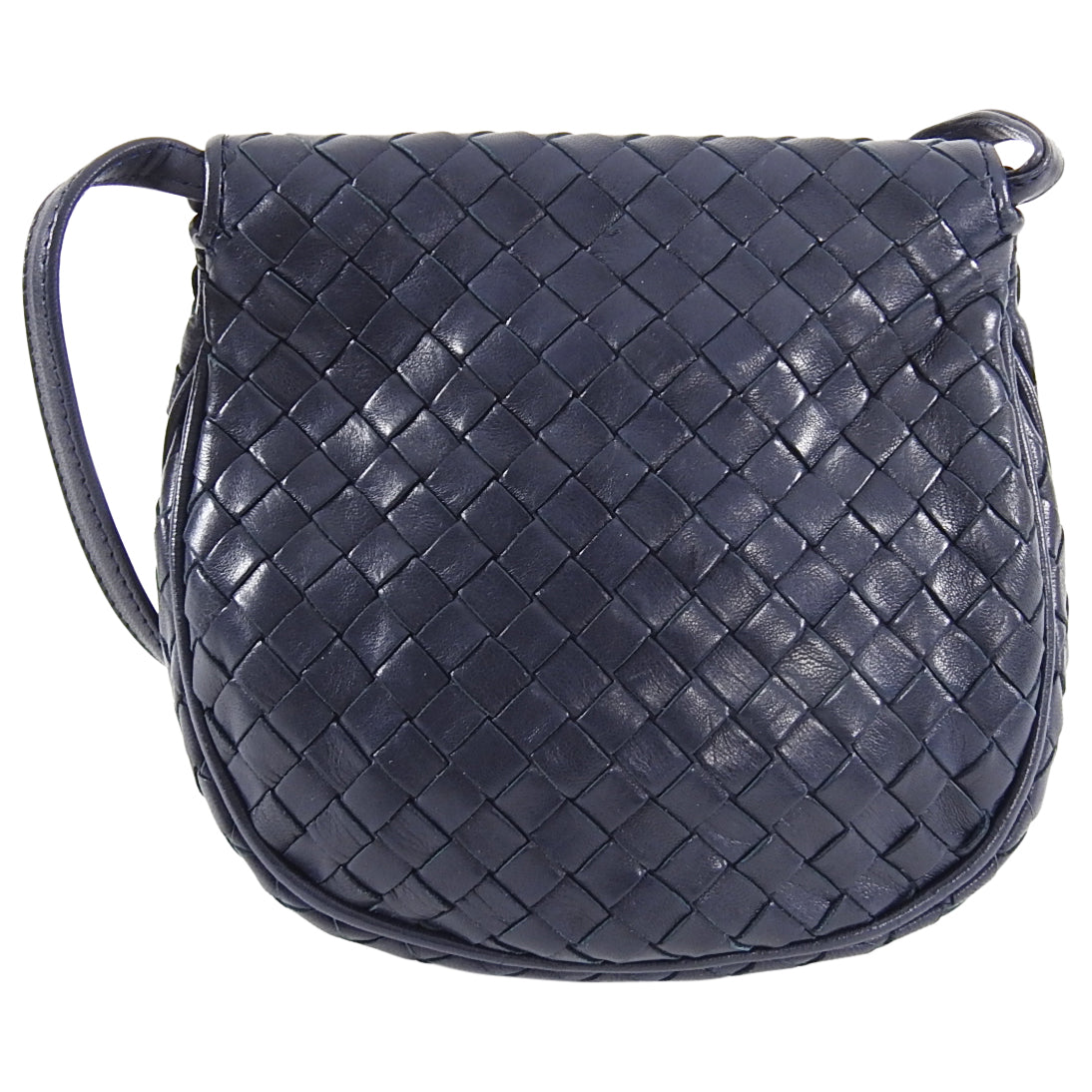 Bottega Veneta Vintage Navy Intrecciato Leather Small Creel Crossbody Bag for Women | Luxury Designer Handbag | Perfect for Everyday Use, Travel & Special Occasions
