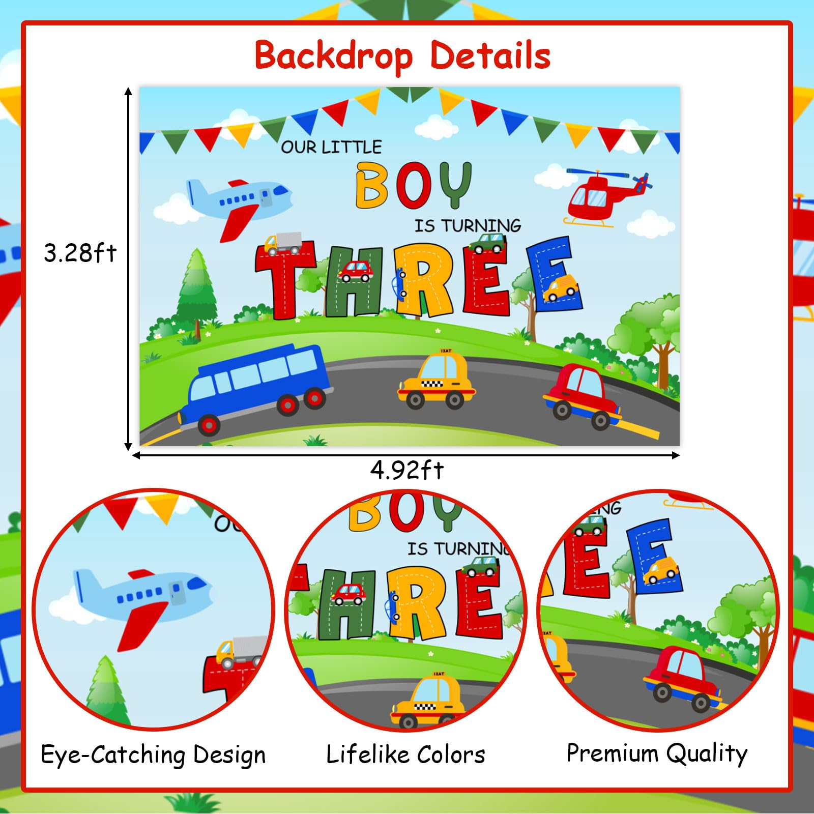 Balerever Transportation Theme 3rd Birthday Party Decorations for Boys - Happy Birthday Banner, Cake & Cupcake Toppers, Train Plane Ship Foil Balloons - Perfect for Transport Vehicle Themed Birthday Celebrations | Ideal for Kids' Birthday Parties, Baby Showers & Special Events