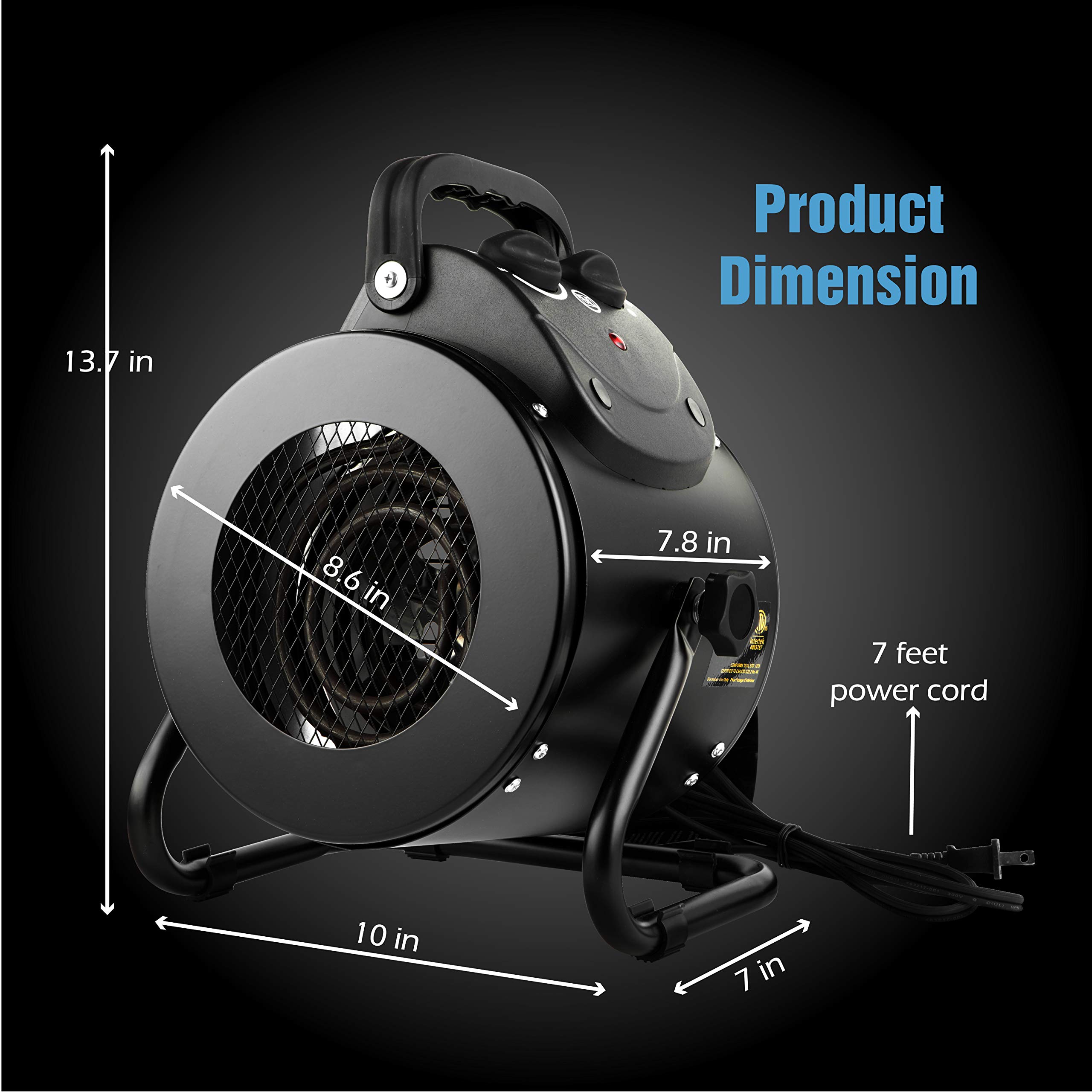 Portable Electric Heater Fan with Overheat Protection - Fast Heating Space Heater for Greenhouse, Grow Tent, Workplace & Home Office - Ideal for Indoor Winter Use & Small Spaces