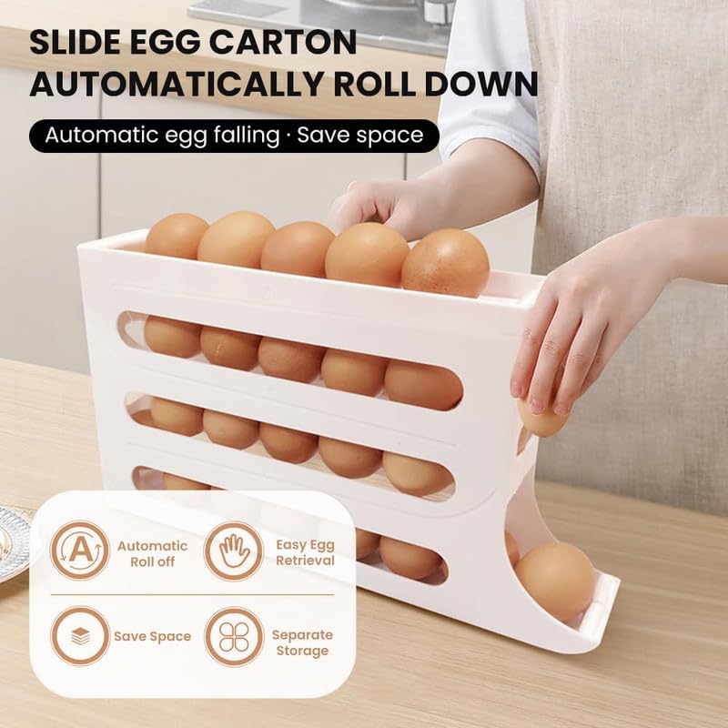 2024 Upgraded 4-Tier Automatic Scrolling Egg Holder for Refrigerator - Large Capacity Space-Saving Egg Organizer & Dispenser - Perfect for Kitchen Storage, Breakfast Prep, and Farm Fresh Egg Organization