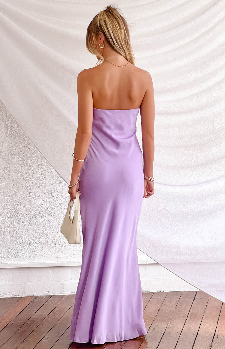 Ariella Lilac Satin Strapless Maxi Dress for Women - Elegant Formal Gown for Weddings, Prom & Evening Events