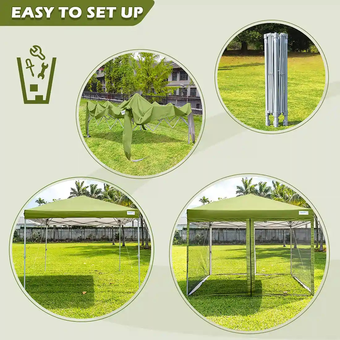 10' x 10' Pop Up Canopy Tent with Sidewalls & Netting - Blue Outdoor Instant Shelter for Camping, Beach, Picnics, and Backyard Parties